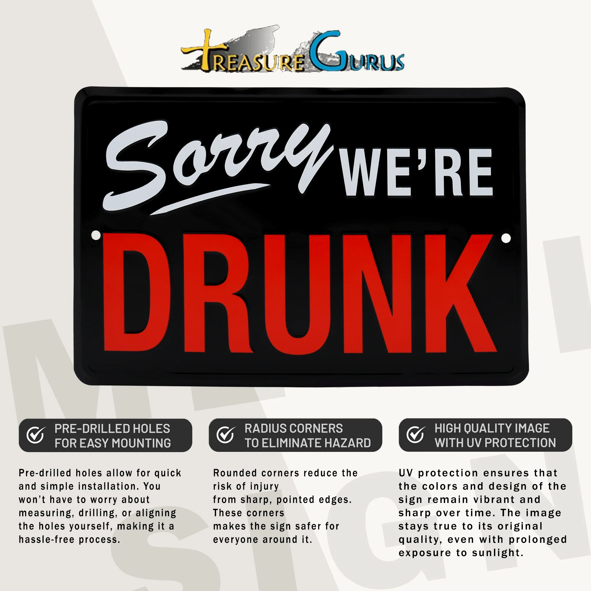 Sorry We're Drunk Funny Sign Man Cave Dorm Room Essentials Home Decor Wall Art - Image 3