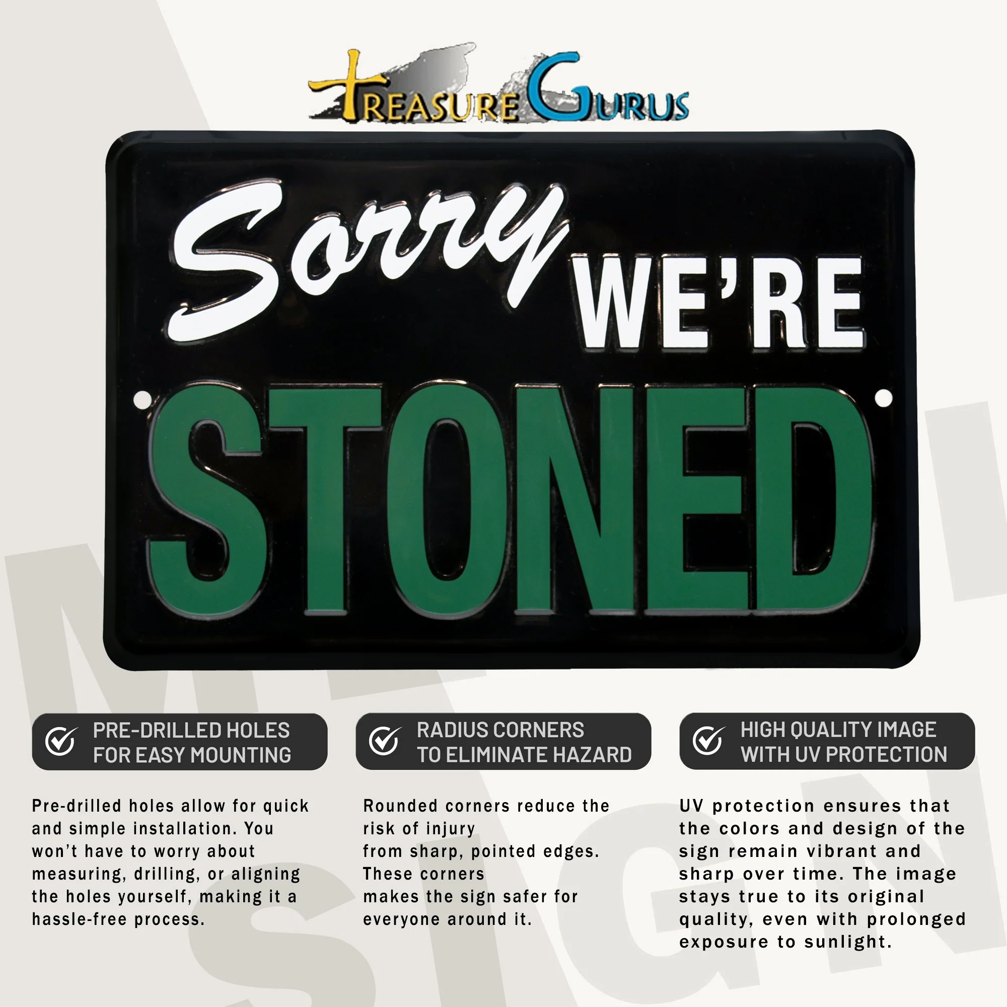Sorry We're STONED Funny Metal Wall Art Sign Man Cave Garage Dorm Room Decor - Image 3