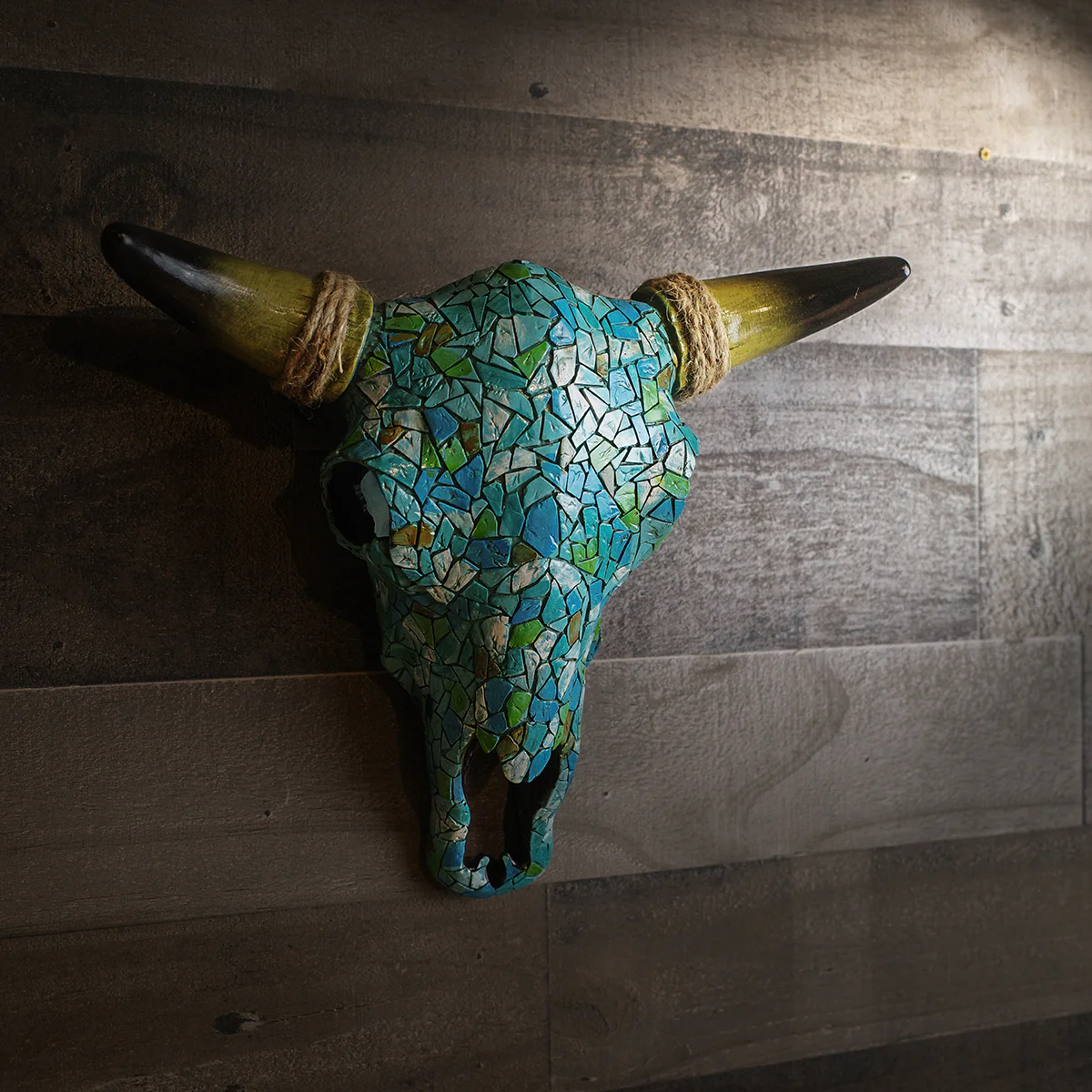 Southwestern Turquoise Mosaic Skull & Horns Wall Decor - Image 4