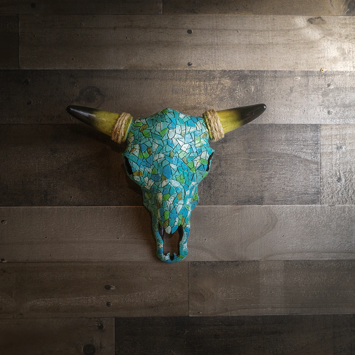 Southwestern Turquoise Mosaic Skull & Horns Wall Decor - Image 5