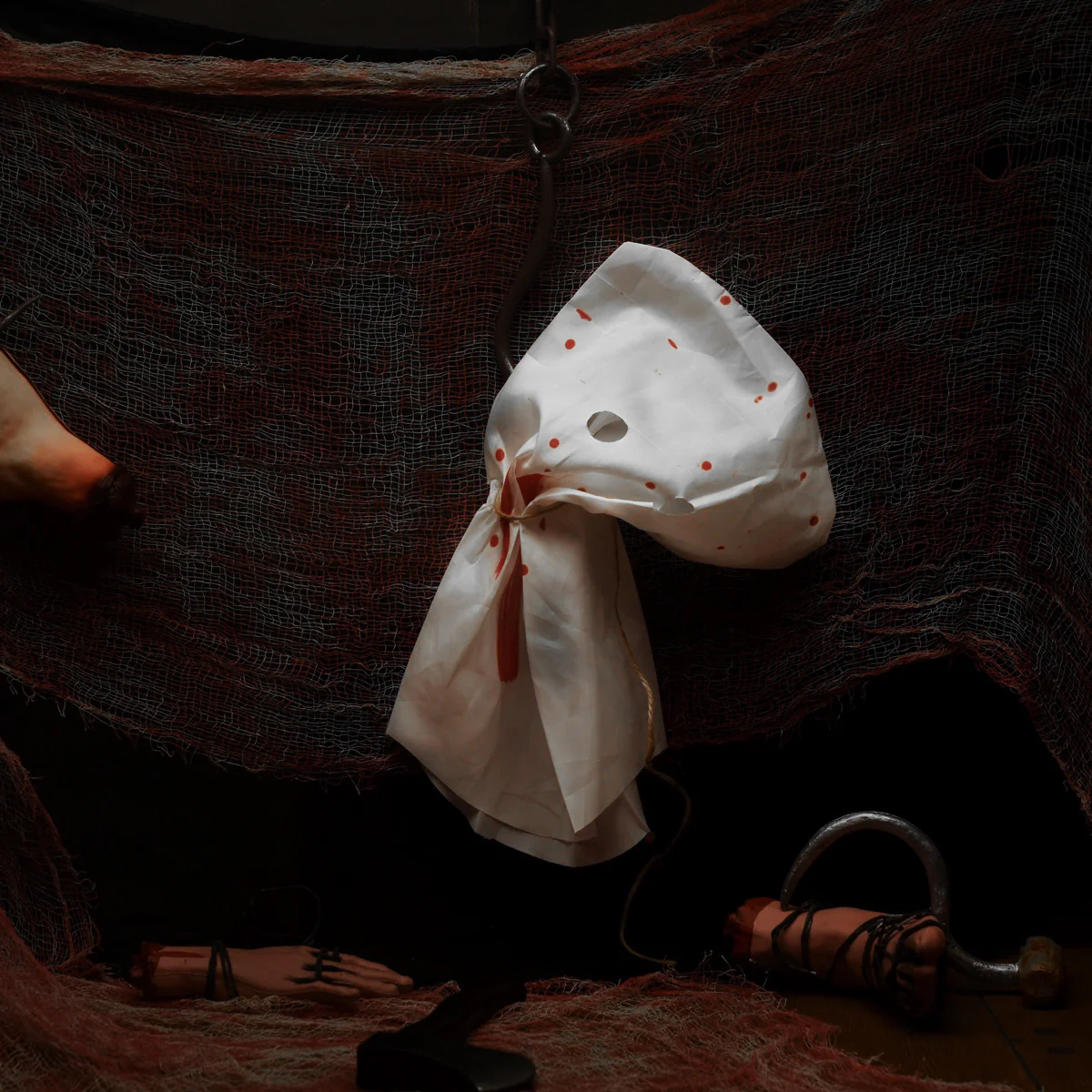 Splattered Fake Blood Hat Bloody White Hood Horror Movie Decor Halloween Costume - Image 4