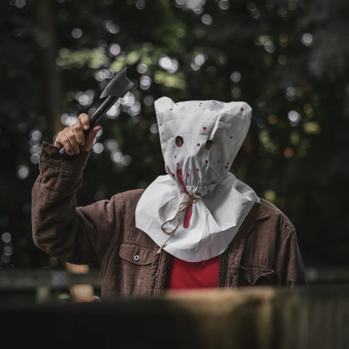 Splattered Fake Blood Hat Bloody White Hood Horror Movie Decor Halloween Costume - Image 6
