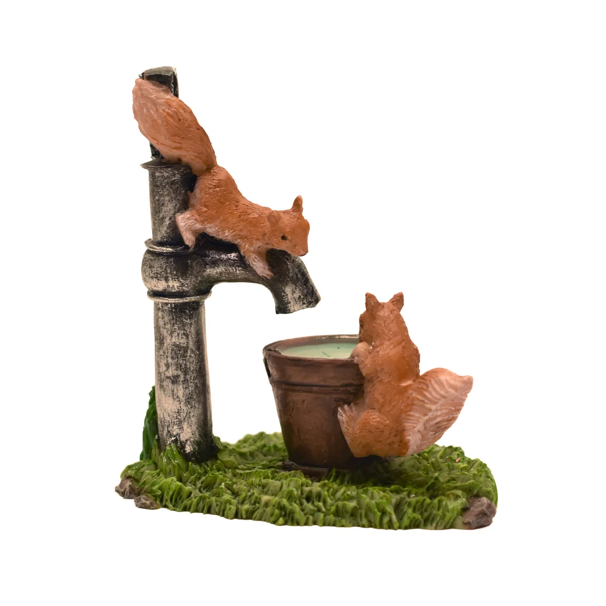 Squirrels Water Pump Bucket Fairy Garden Ornament Mini Dollhouse Decor Accessory
