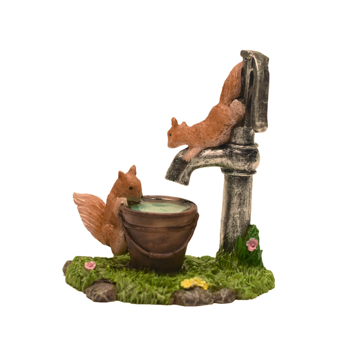 Squirrels Water Pump Bucket Fairy Garden Ornament Mini Dollhouse Decor Accessory - Image 2