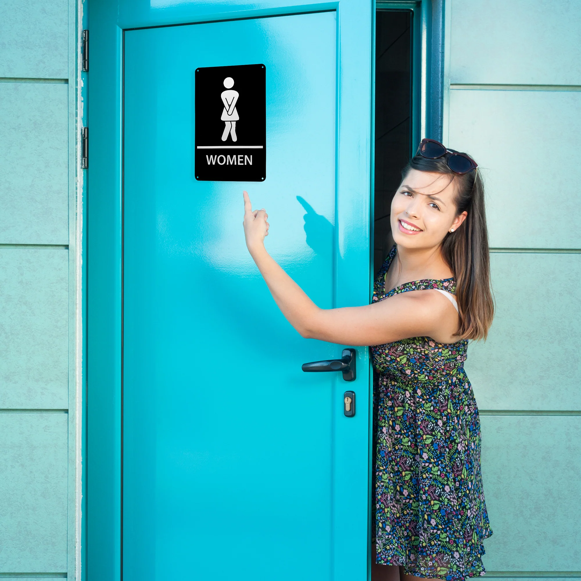 Stick Figure Womens Restroom Sign Small Funny Metal Bathroom Signs Wall Decor - Image 2