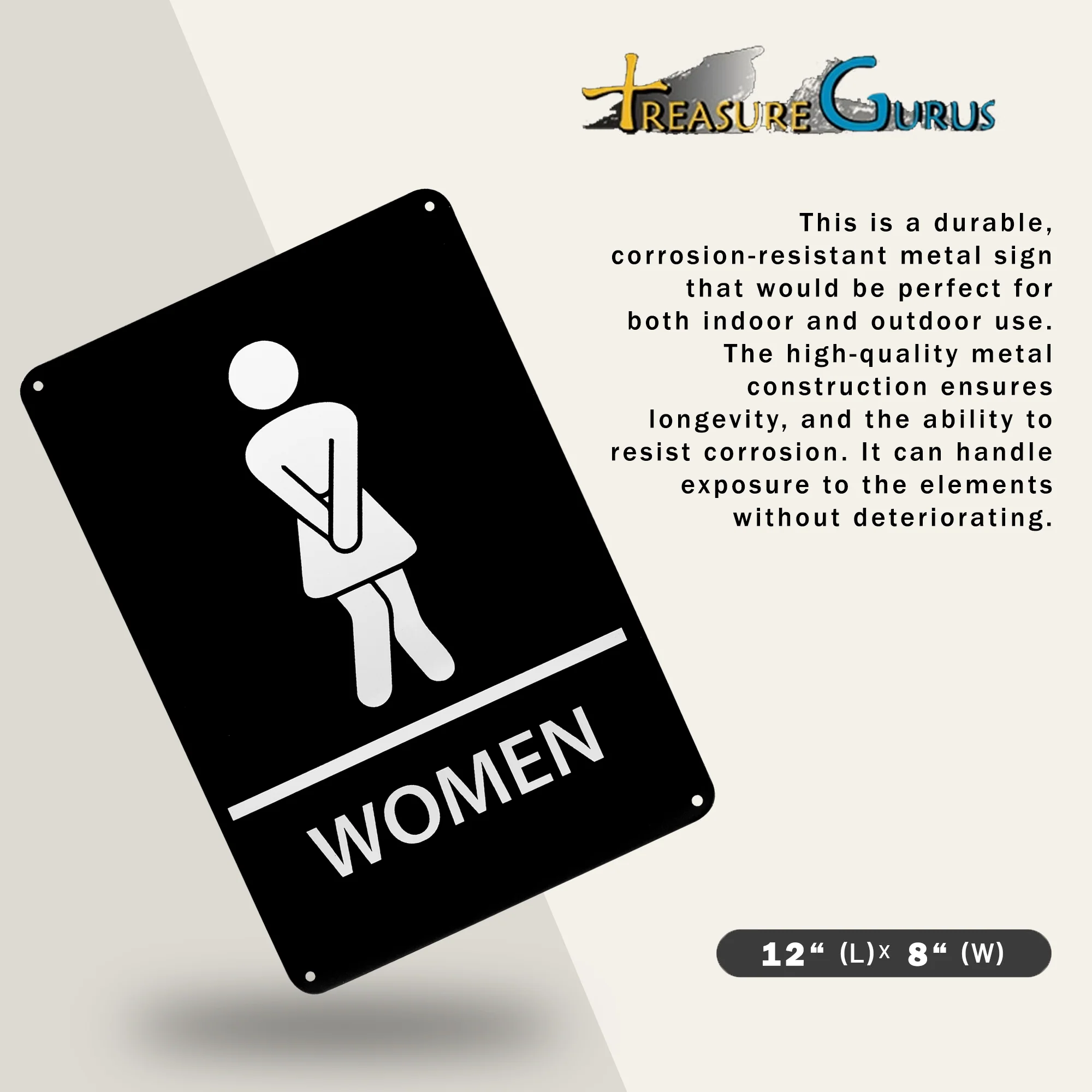 Stick Figure Womens Restroom Sign Small Funny Metal Bathroom Signs Wall Decor - Image 3