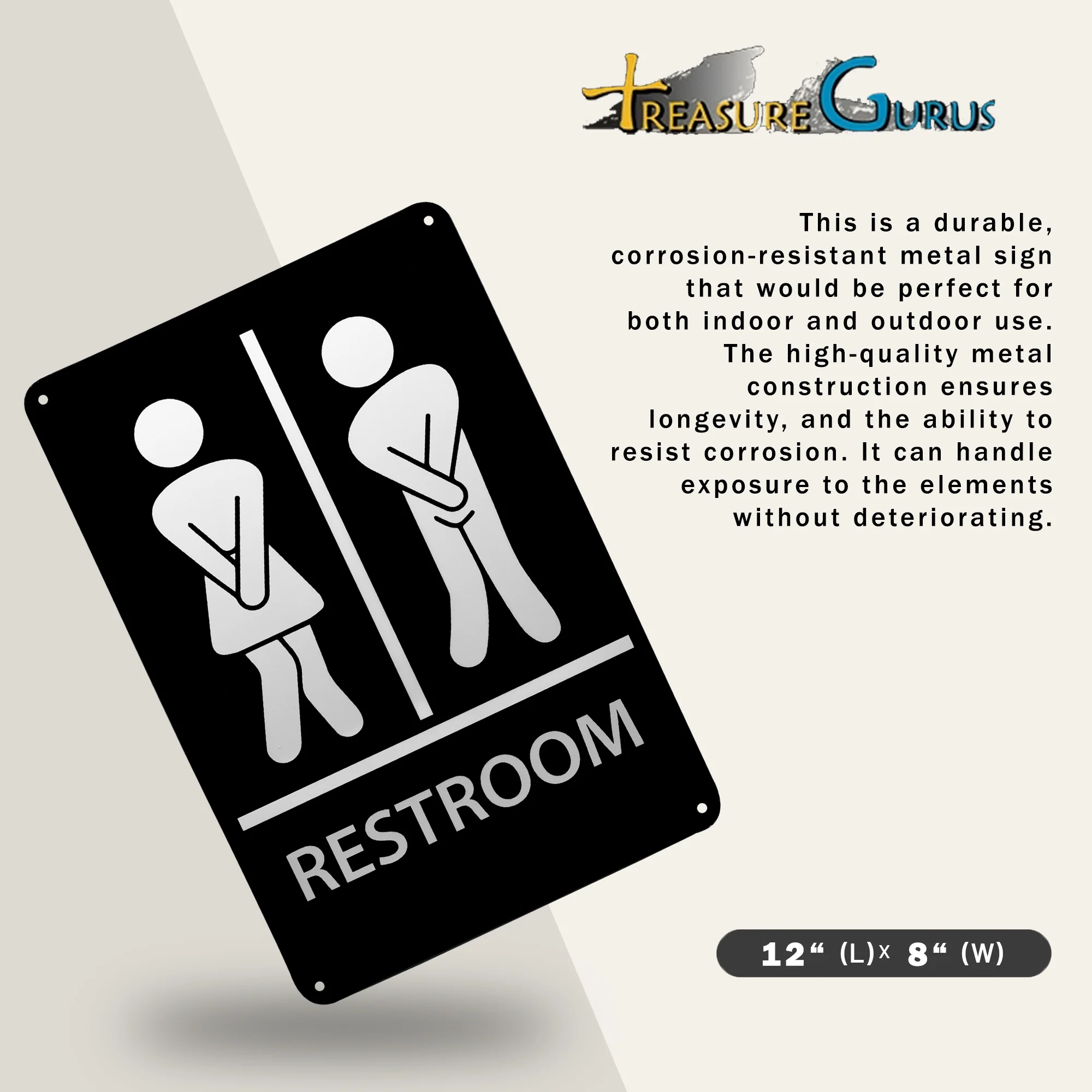 Stick Figure Crossing Legs Funny Bathroom Sign Metal Restroom Wall Art Decor - Image 2
