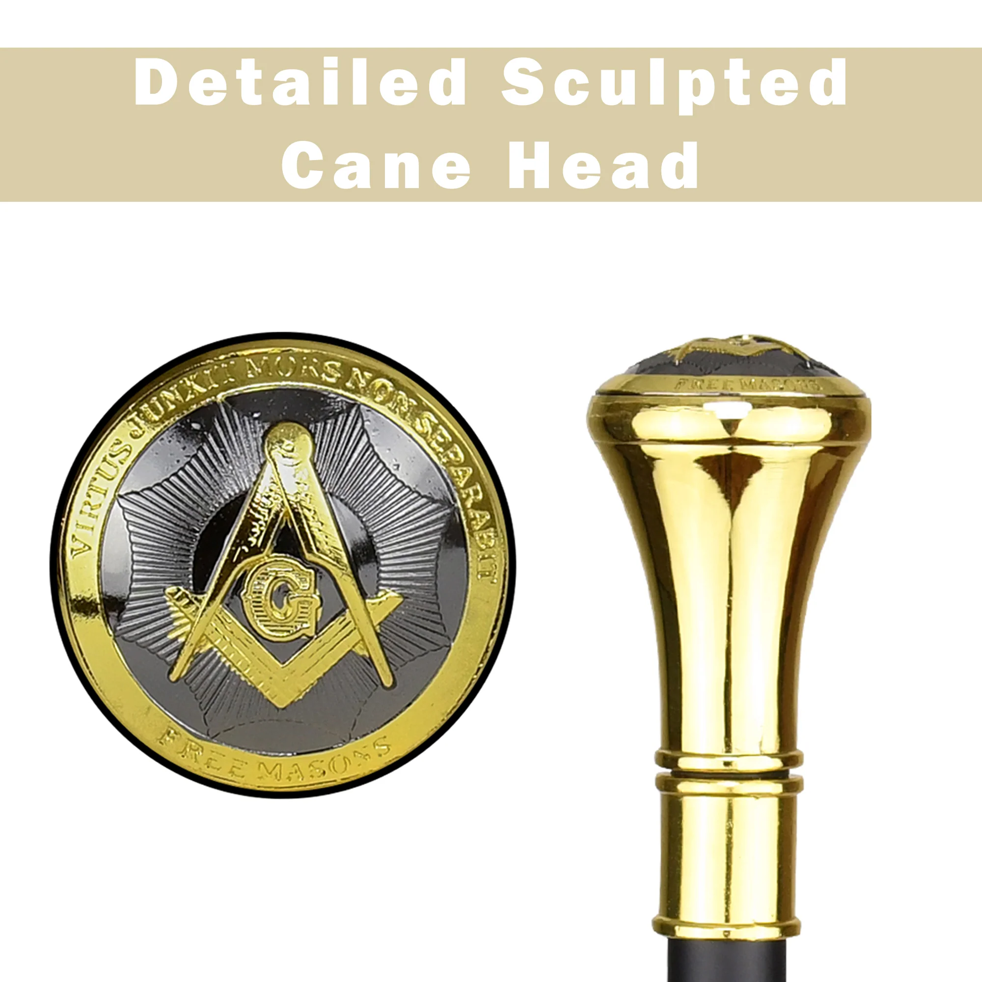 Masonic Walking Stick Master Free Mason Square & Compasses Travel Cane for Men - Image 6