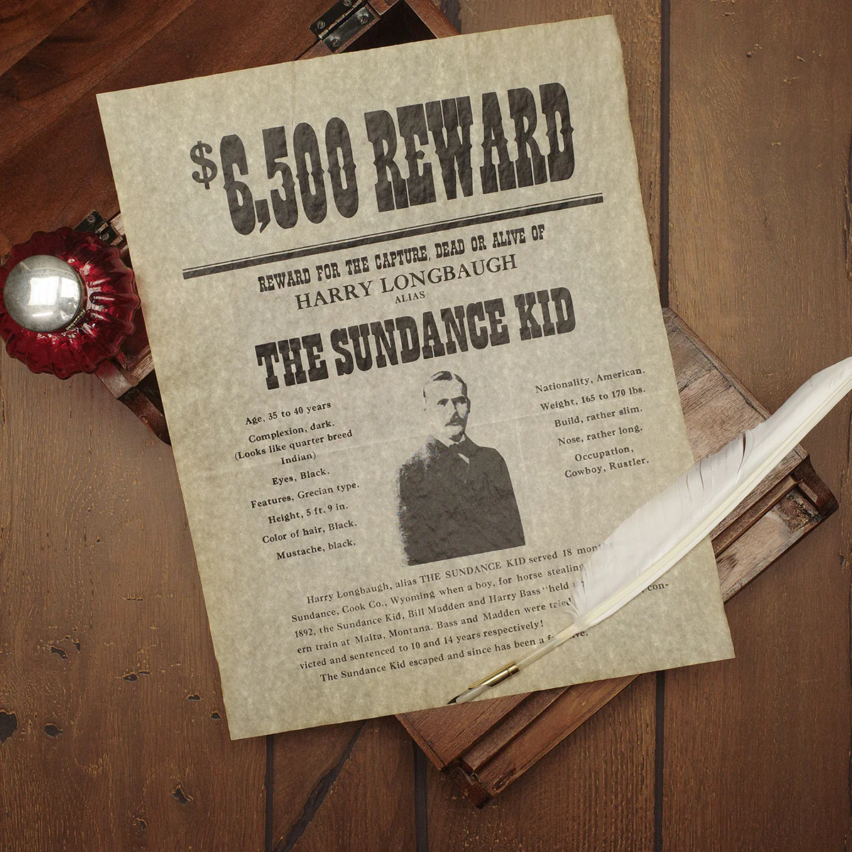 Sundance Kid Wanted Reward Poster Parchment Paper Western Outlaws Decor Wall Art - Image 3