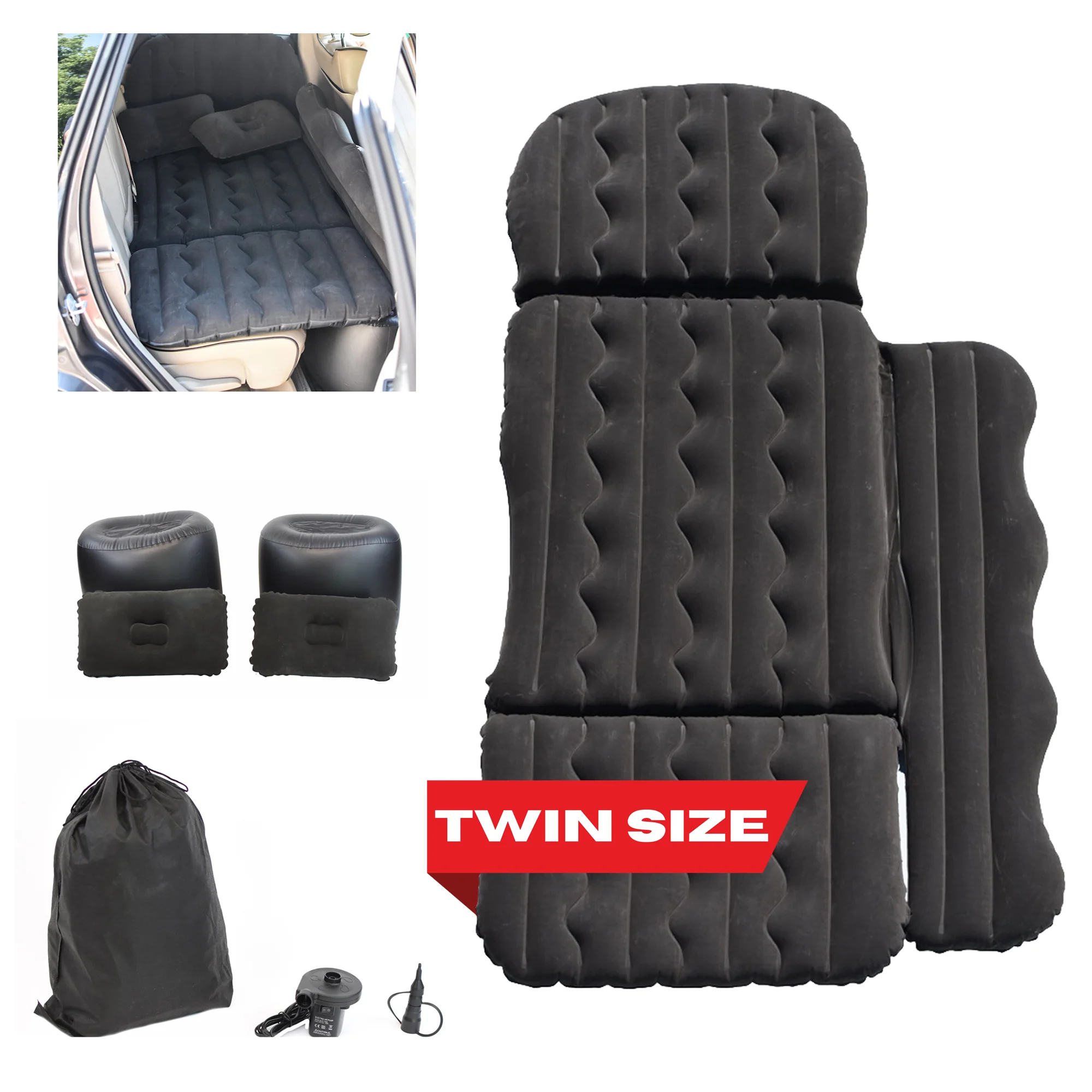 SUV Car Inflatable Twin Air Mattress Backseat Sleeping Bed Pad Pillows Air Pump