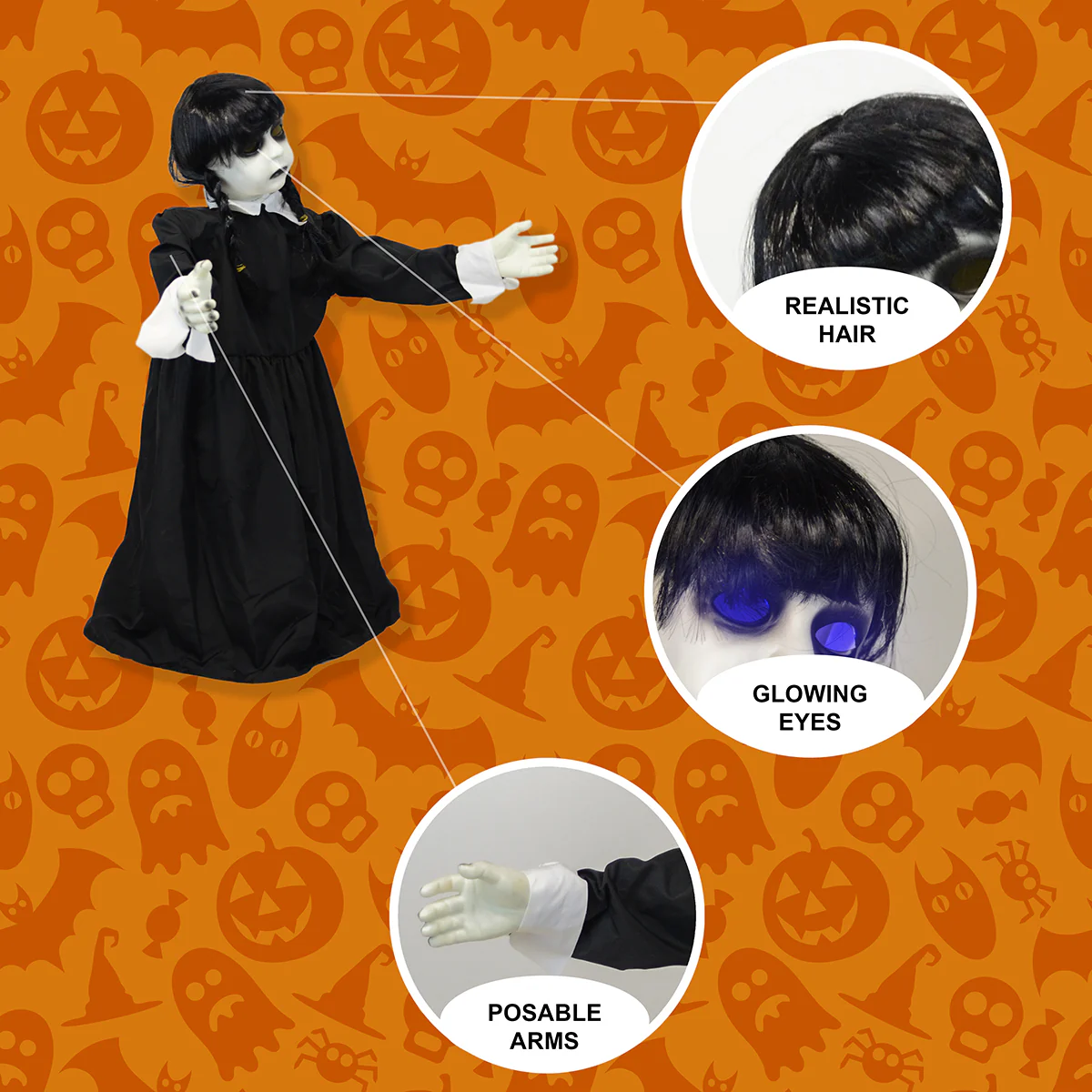 Swaying Girl Animatronics LED Light Up Eyes Sounds Halloween Party Decorations - Image 2