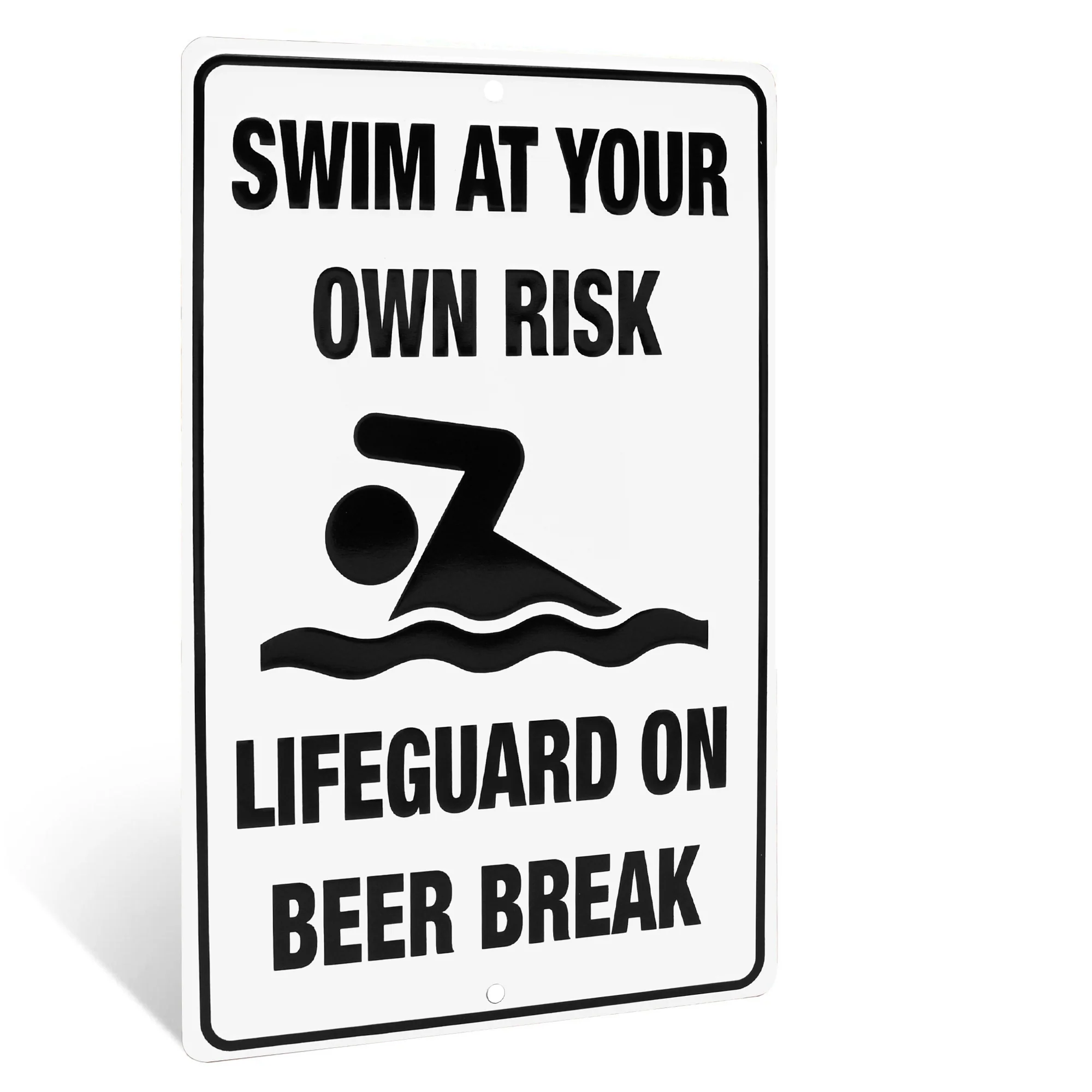 Metal Funny Pool Signs Swim Own Risk Lifeguard Beer Break Patio Bar Party Decor