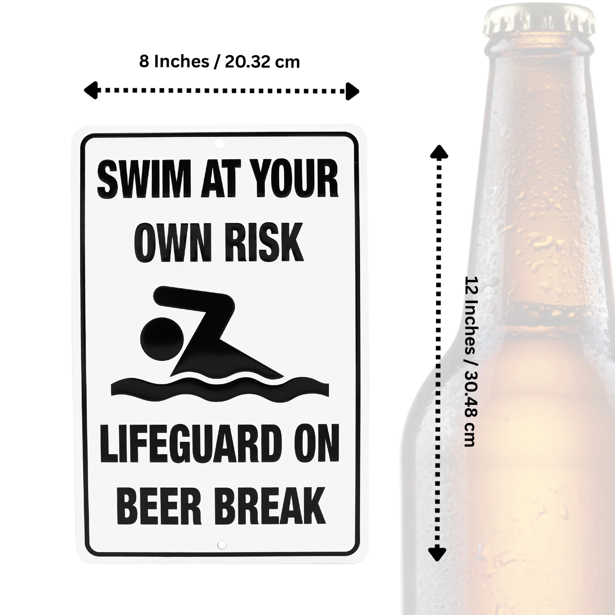 Metal Funny Pool Signs Swim Own Risk Lifeguard Beer Break Patio Bar Party Decor - Image 5