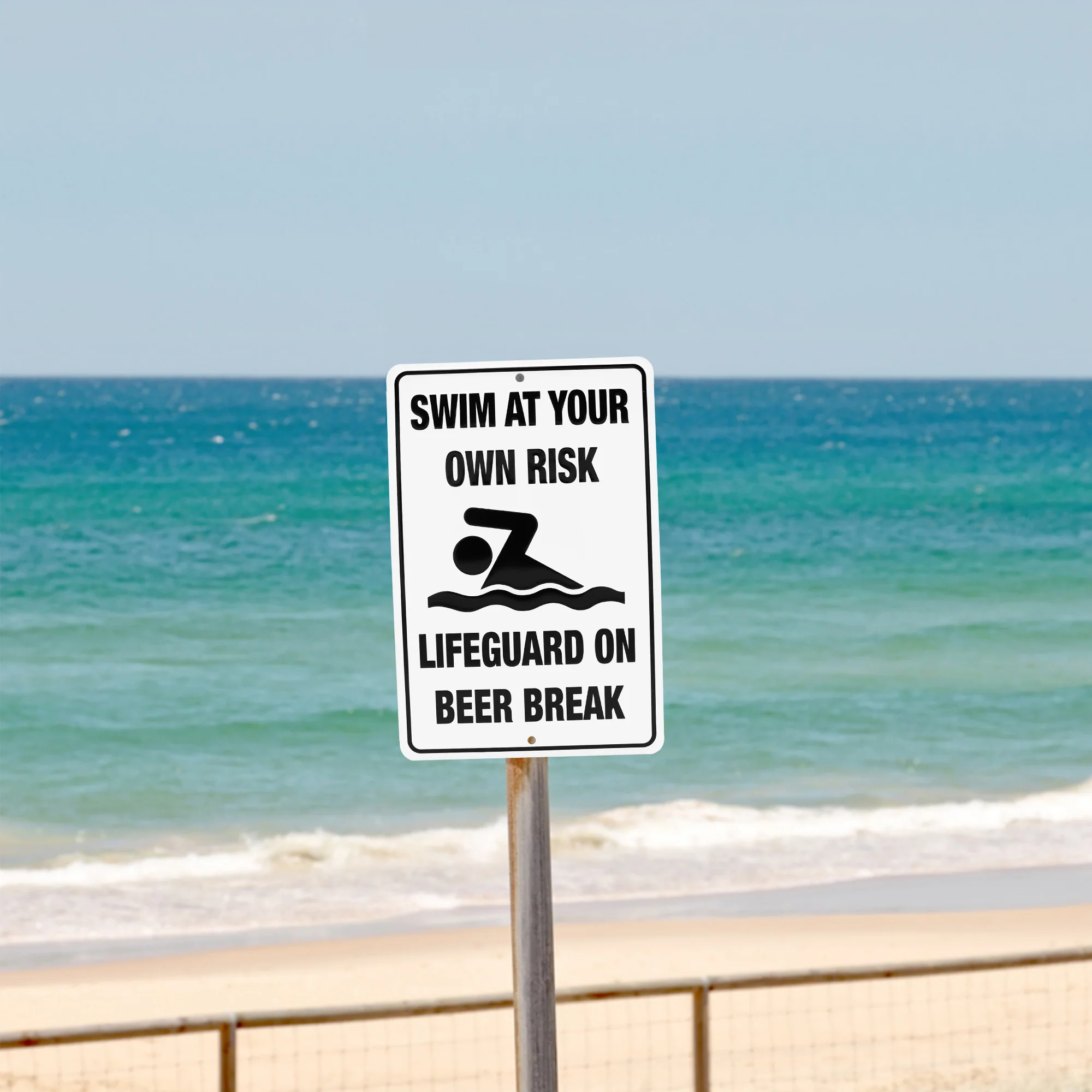 Metal Funny Pool Signs Swim Own Risk Lifeguard Beer Break Patio Bar Party Decor - Image 6