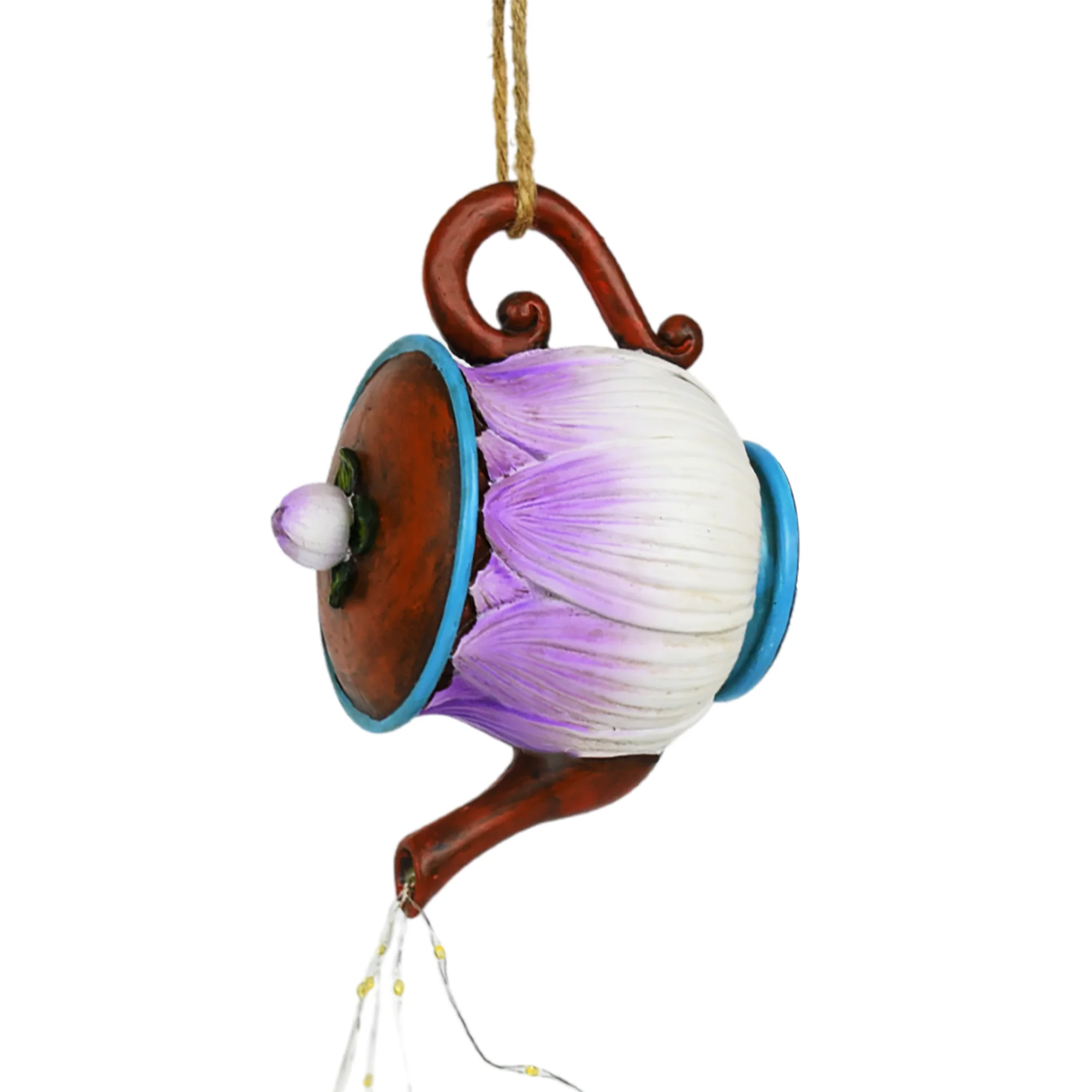 Teapot Lantern Outdoor Decor Battery Operated Flower Kettle with String Lights