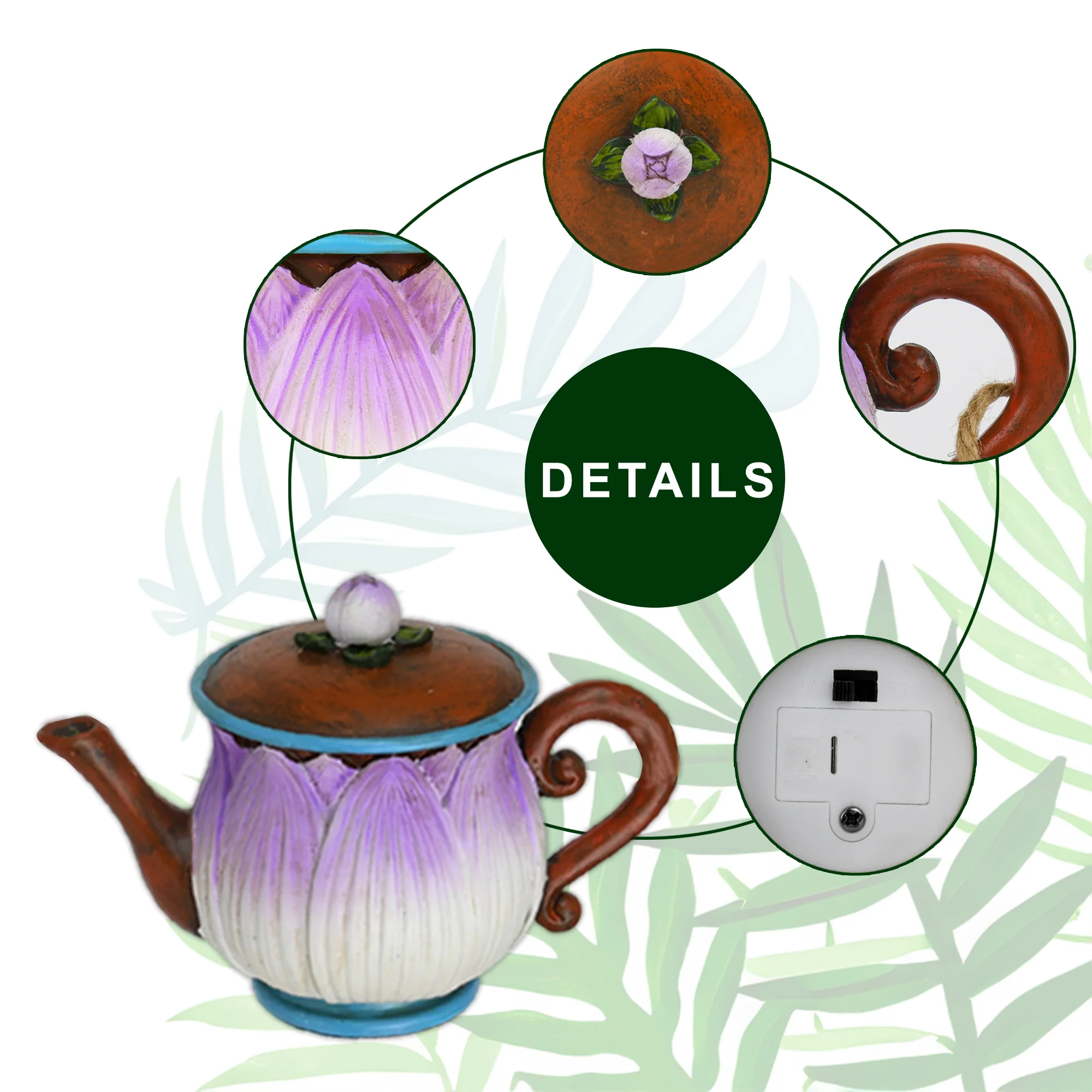 Teapot Lantern Outdoor Decor Battery Operated Flower Kettle with String Lights - Image 3