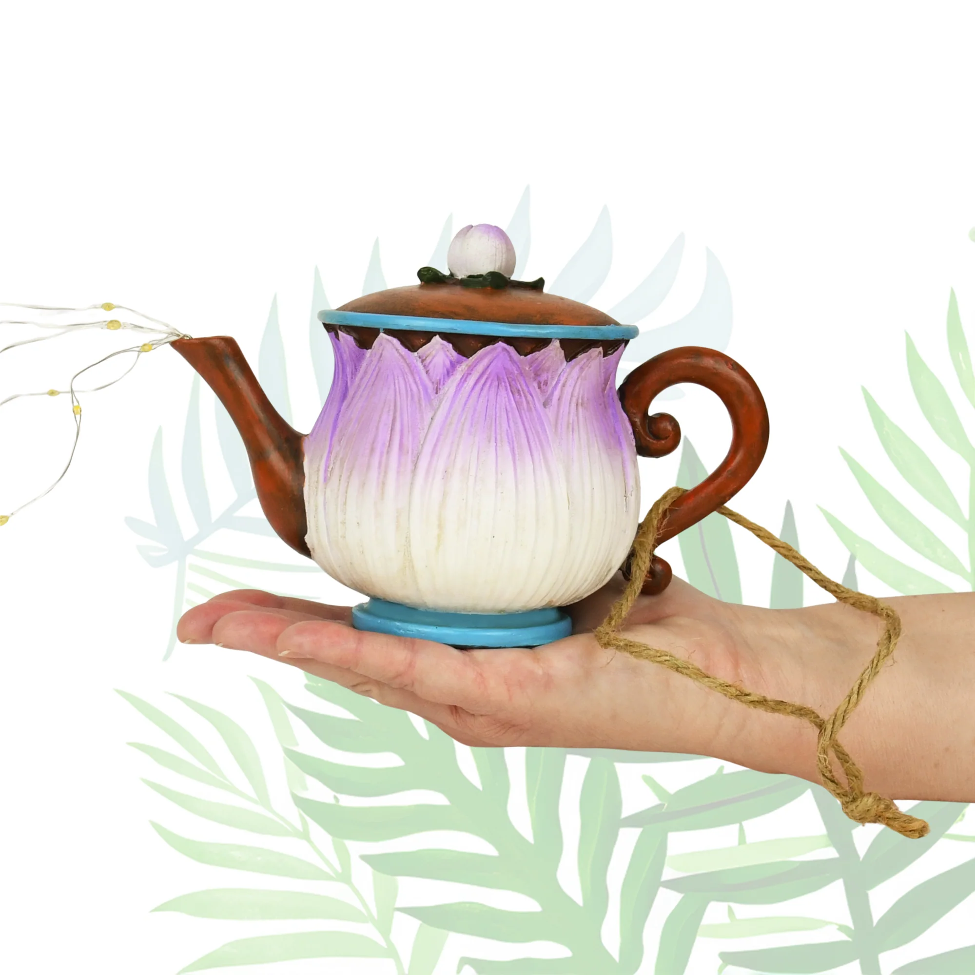 Teapot Lantern Outdoor Decor Battery Operated Flower Kettle with String Lights - Image 4