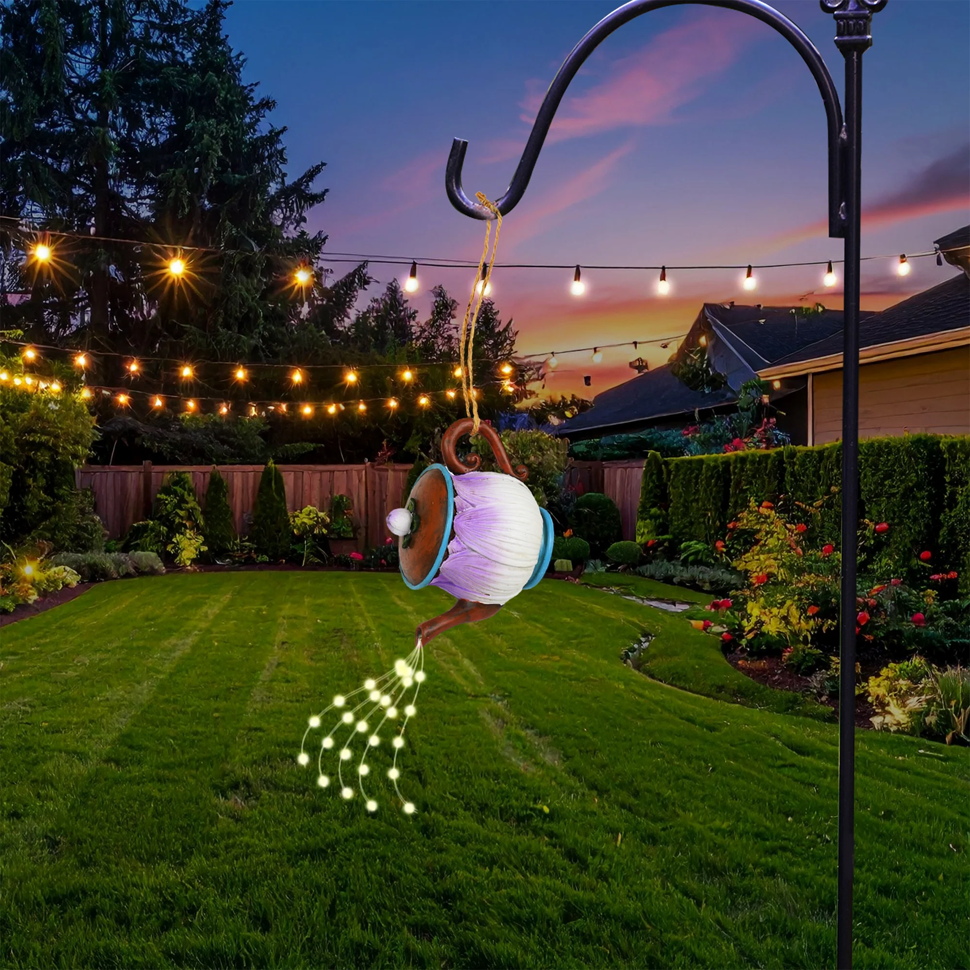 Teapot Lantern Outdoor Decor Battery Operated Flower Kettle with String Lights - Image 6