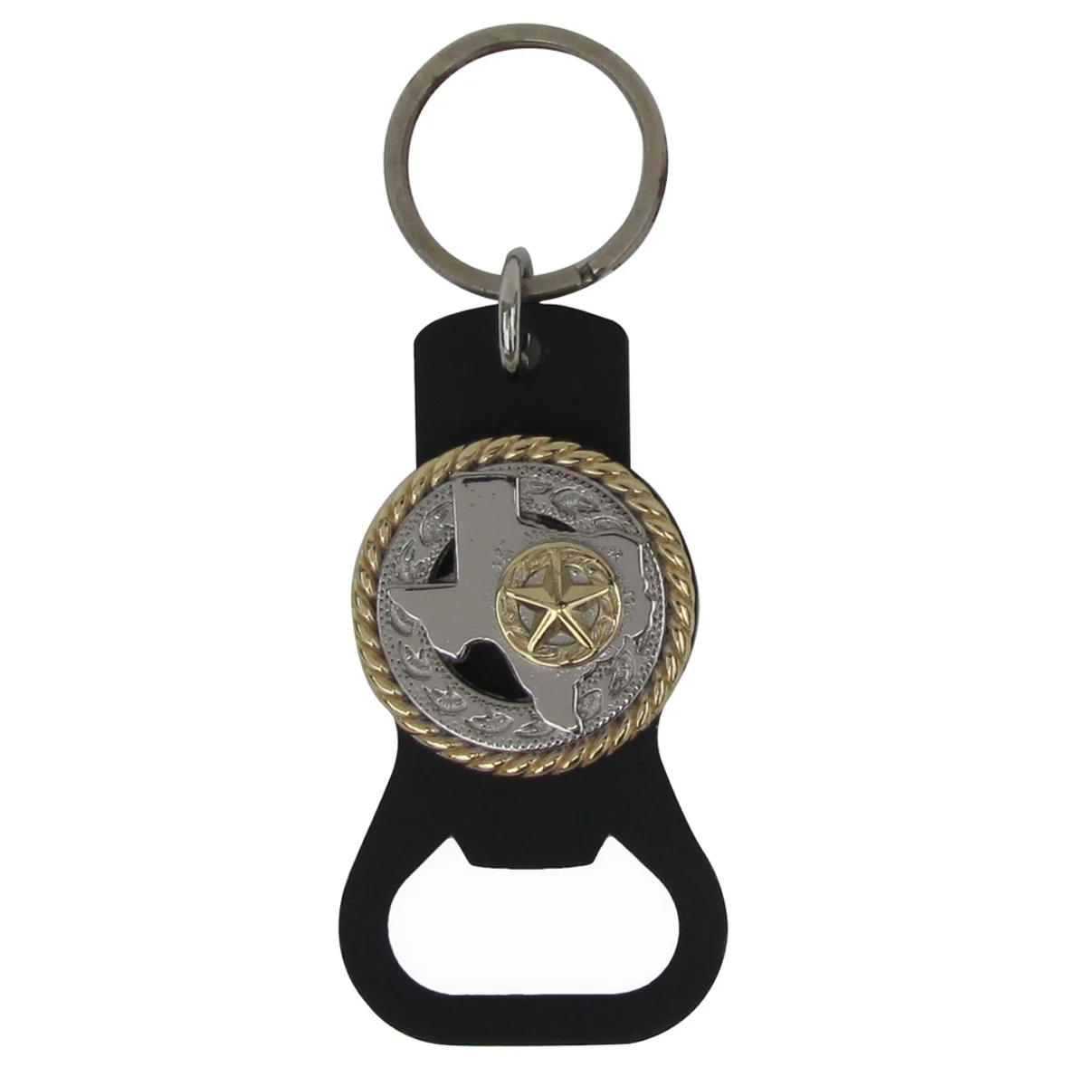 Texas Star Car Keychain Ring Beer Soda Cap Bottle Opener TX Silver Keyring Chain