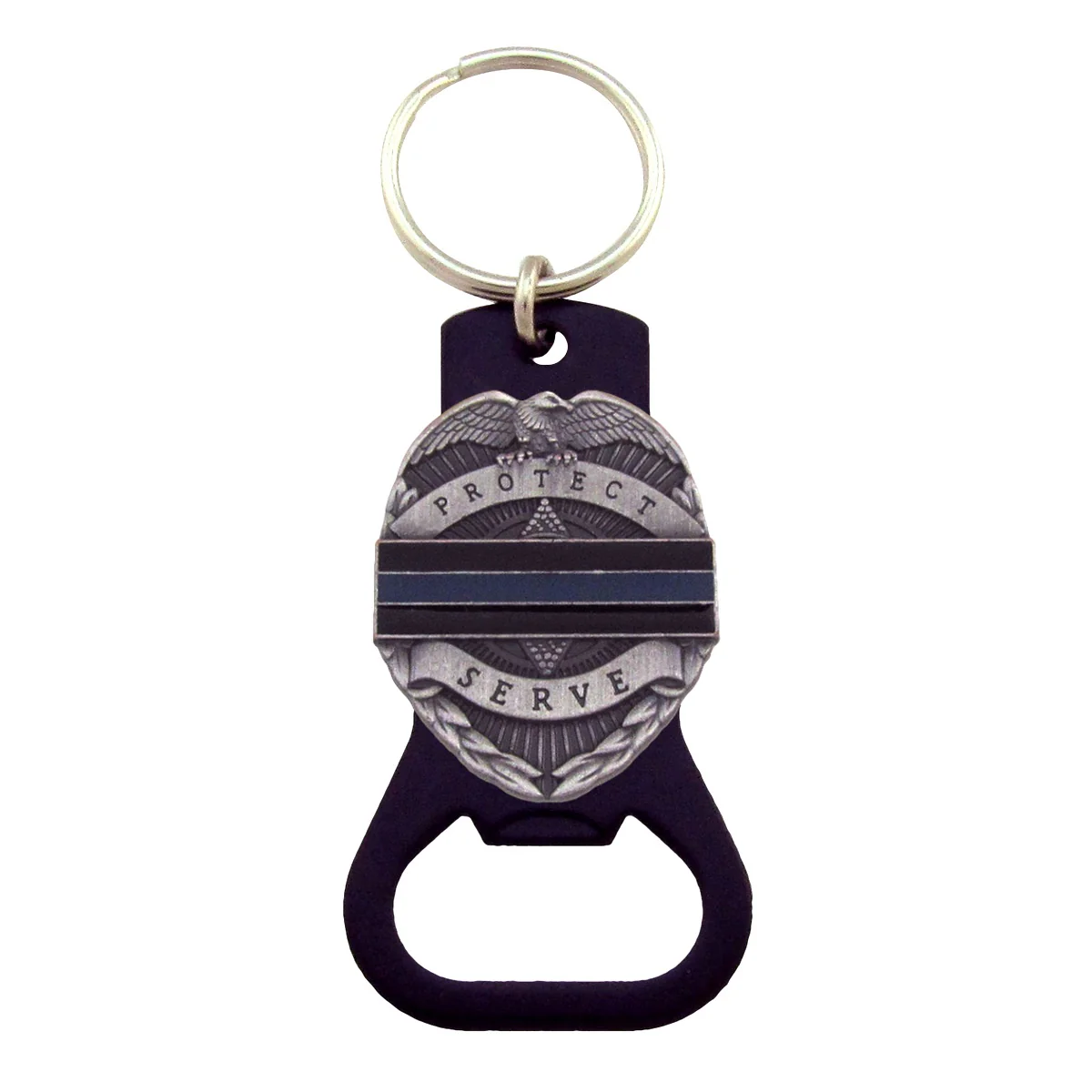 Thin Blue Line Beer Soda Bottle Opener Car Keyring 3D Police Badge Keychain Ring