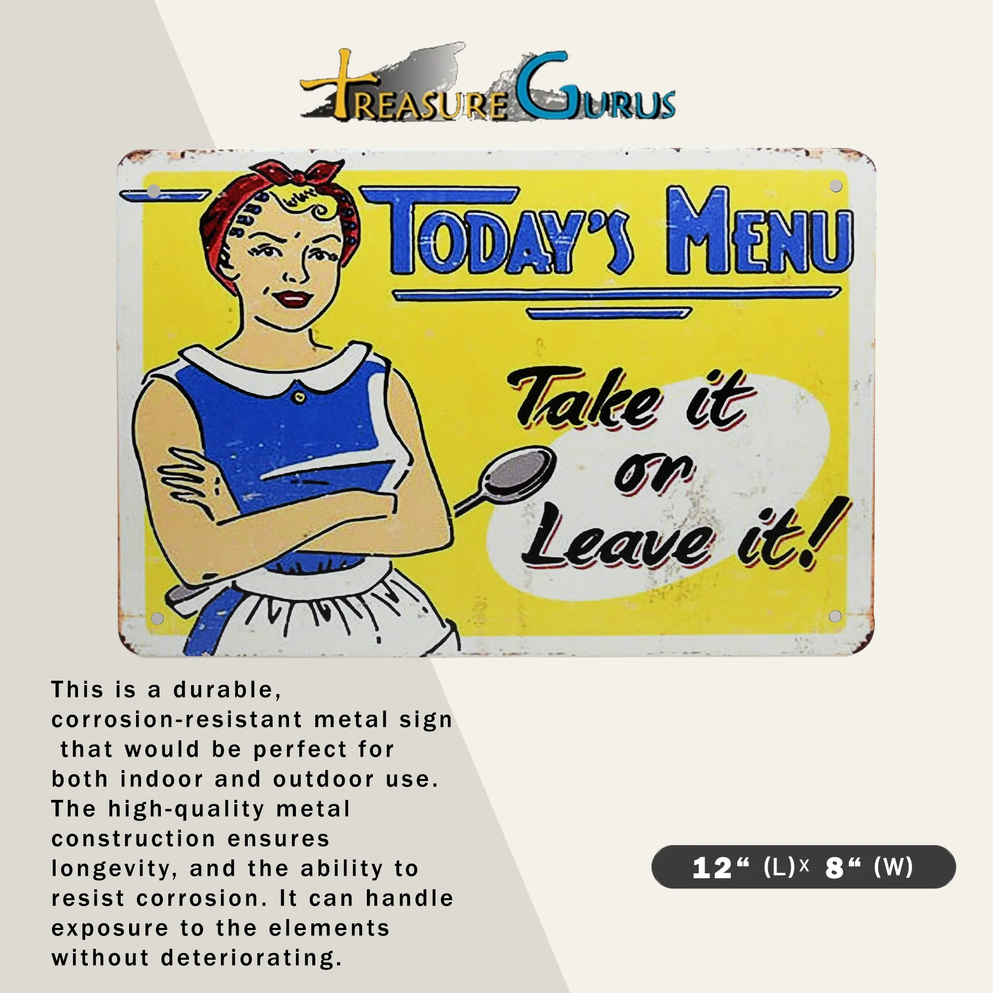 Vintage Metal Wall Art Today's Menu Take Leave It Sign Funny Retro Kitchen Decor - Image 3