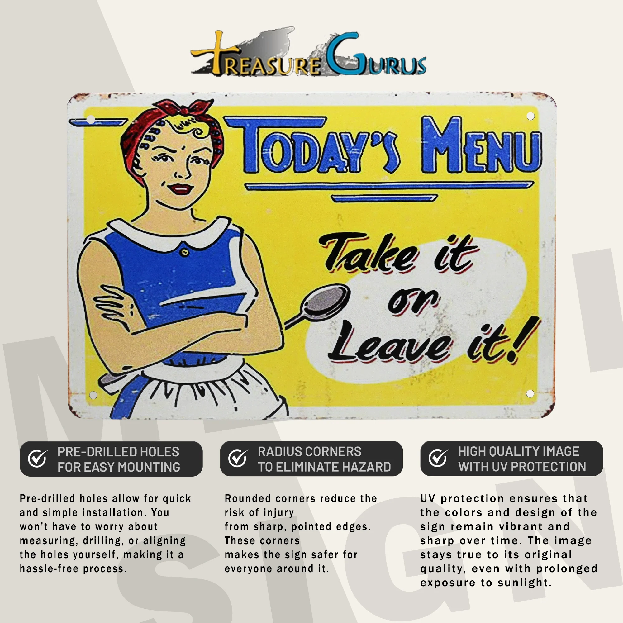 Vintage Metal Wall Art Today's Menu Take Leave It Sign Funny Retro Kitchen Decor - Image 4