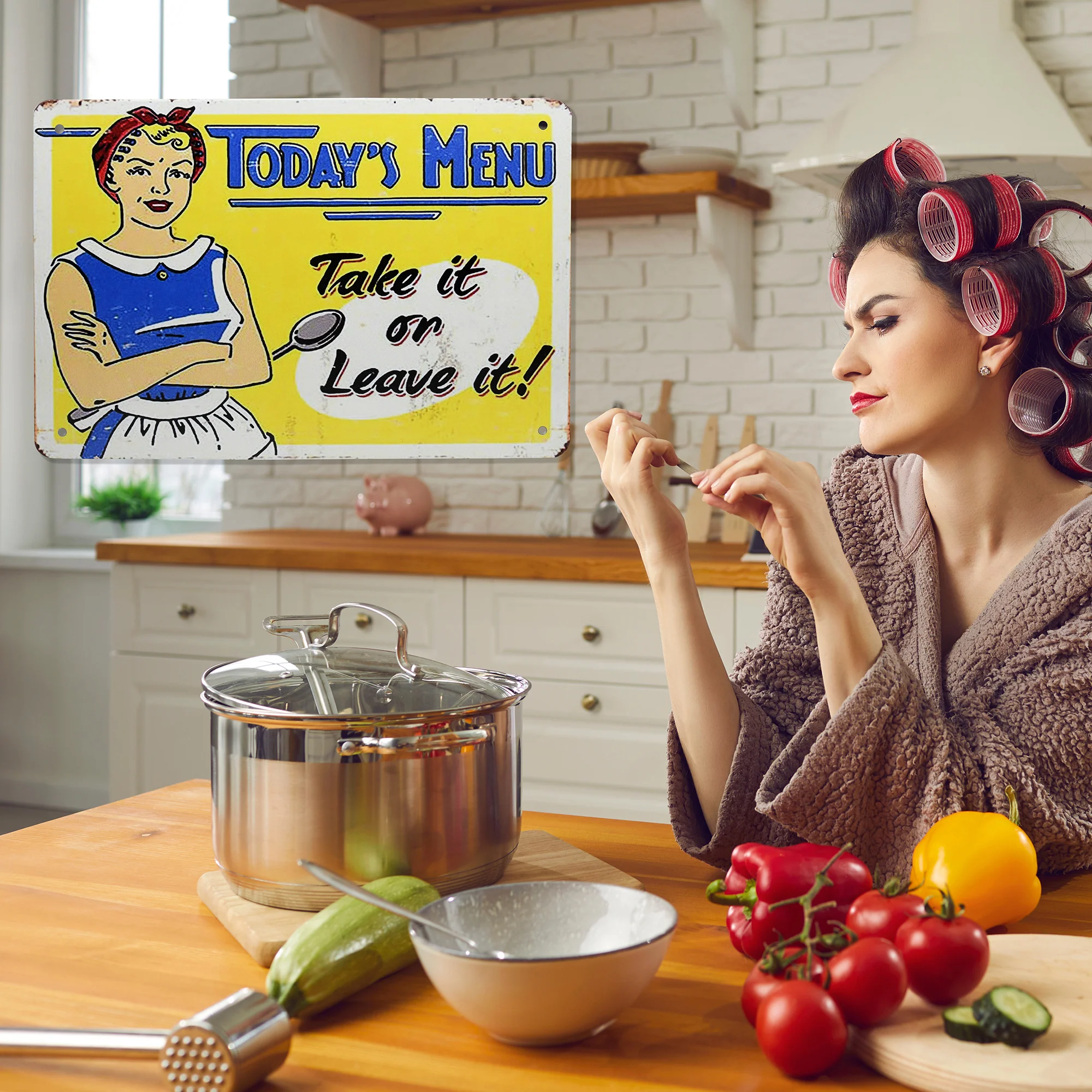 Vintage Metal Wall Art Today's Menu Take Leave It Sign Funny Retro Kitchen Decor - Image 7