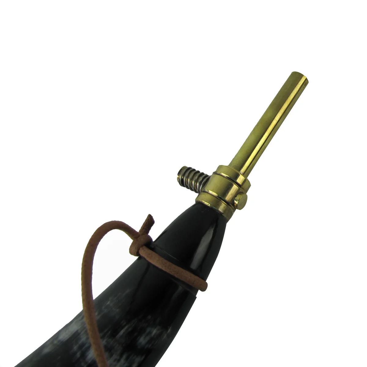 Traditional Brass Spout Genuine Buffalo Gun Powder Horn Vintage Muzzleloader - Image 4