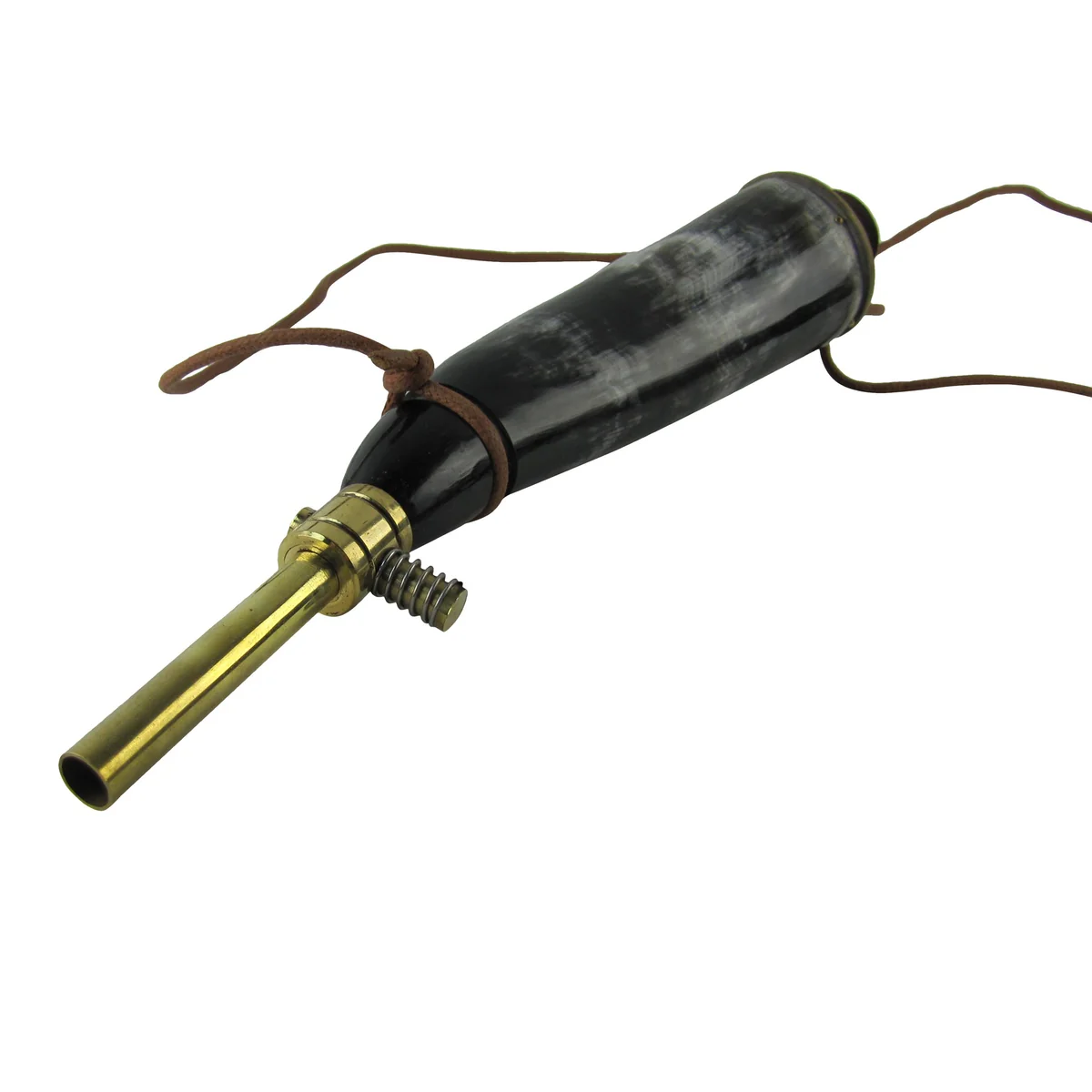Traditional Brass Spout Genuine Buffalo Gun Powder Horn Vintage Muzzleloader - Image 5