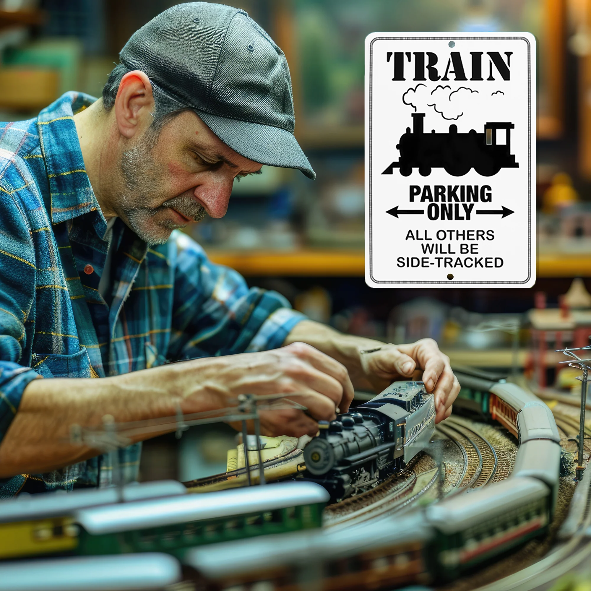 Train Parking Only Sign Man Cave, Boys Room Decor Kids Bedroom Metal Wall Art - Image 2
