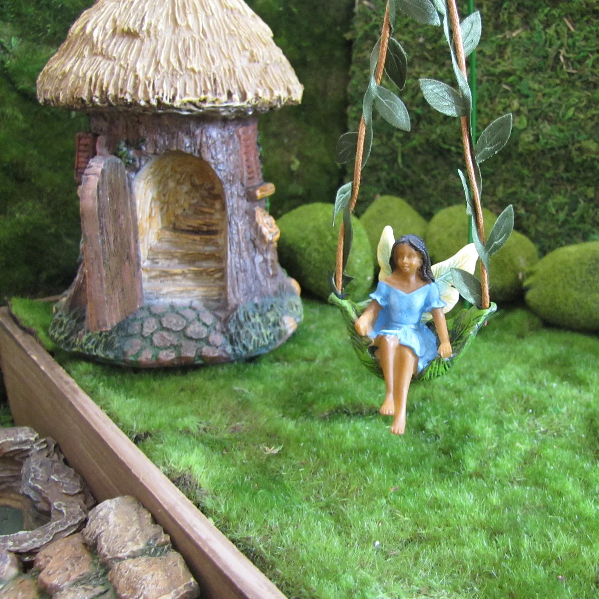 Tree Swing Dark Hair Fairy Girl Mini Figurine Garden Accessory Dollhouse Supply - Image 3