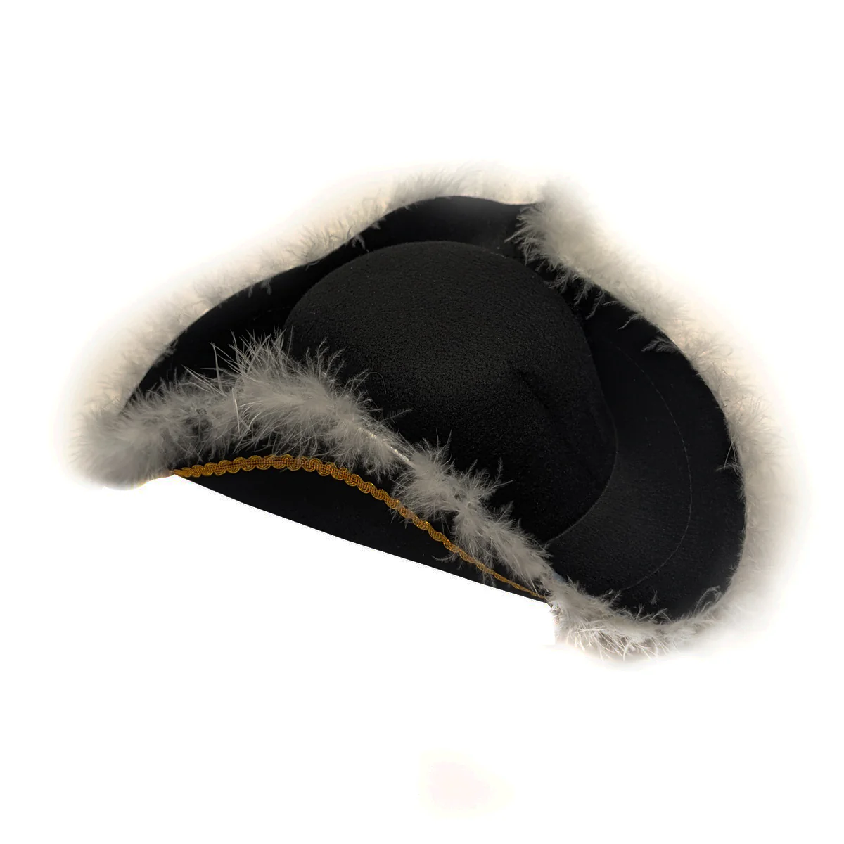 Tricorn Black Hat Feather Gold Trim Colonial Officer Halloween Costume Accessory