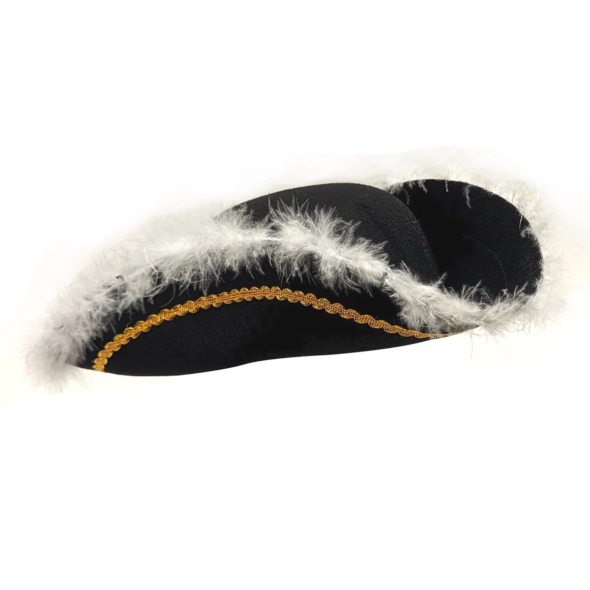Tricorn Black Hat Feather Gold Trim Colonial Officer Halloween Costume Accessory - Image 2