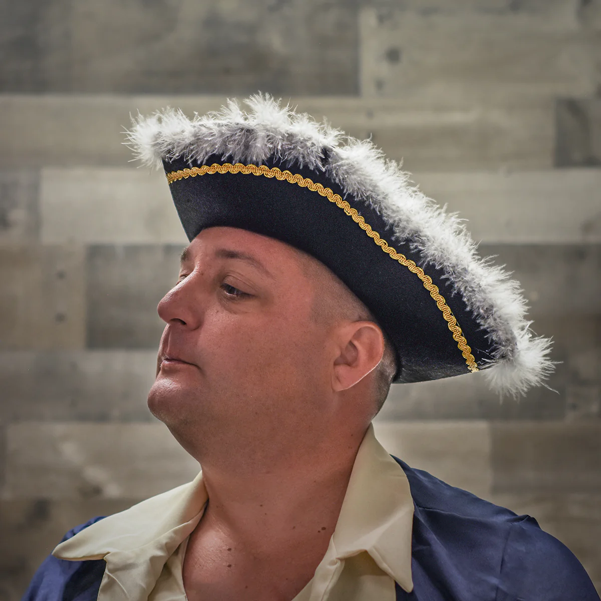 Tricorn Black Hat Feather Gold Trim Colonial Officer Halloween Costume Accessory - Image 5