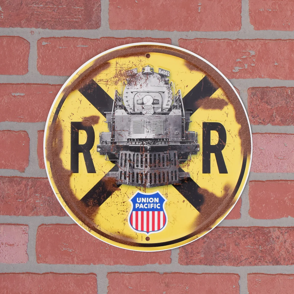 Union Pacific Railroad Crossing Steam Train Sign Rustic RR Wall Art Home Decor - Image 2
