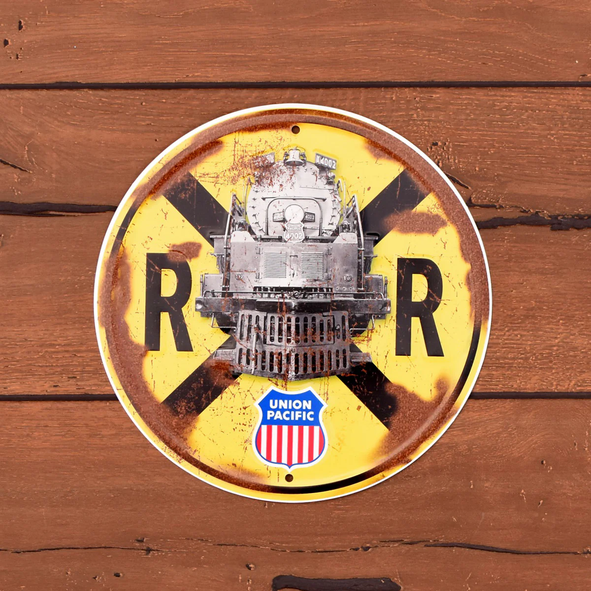 Union Pacific Railroad Crossing Steam Train Sign Rustic RR Wall Art Home Decor - Image 5