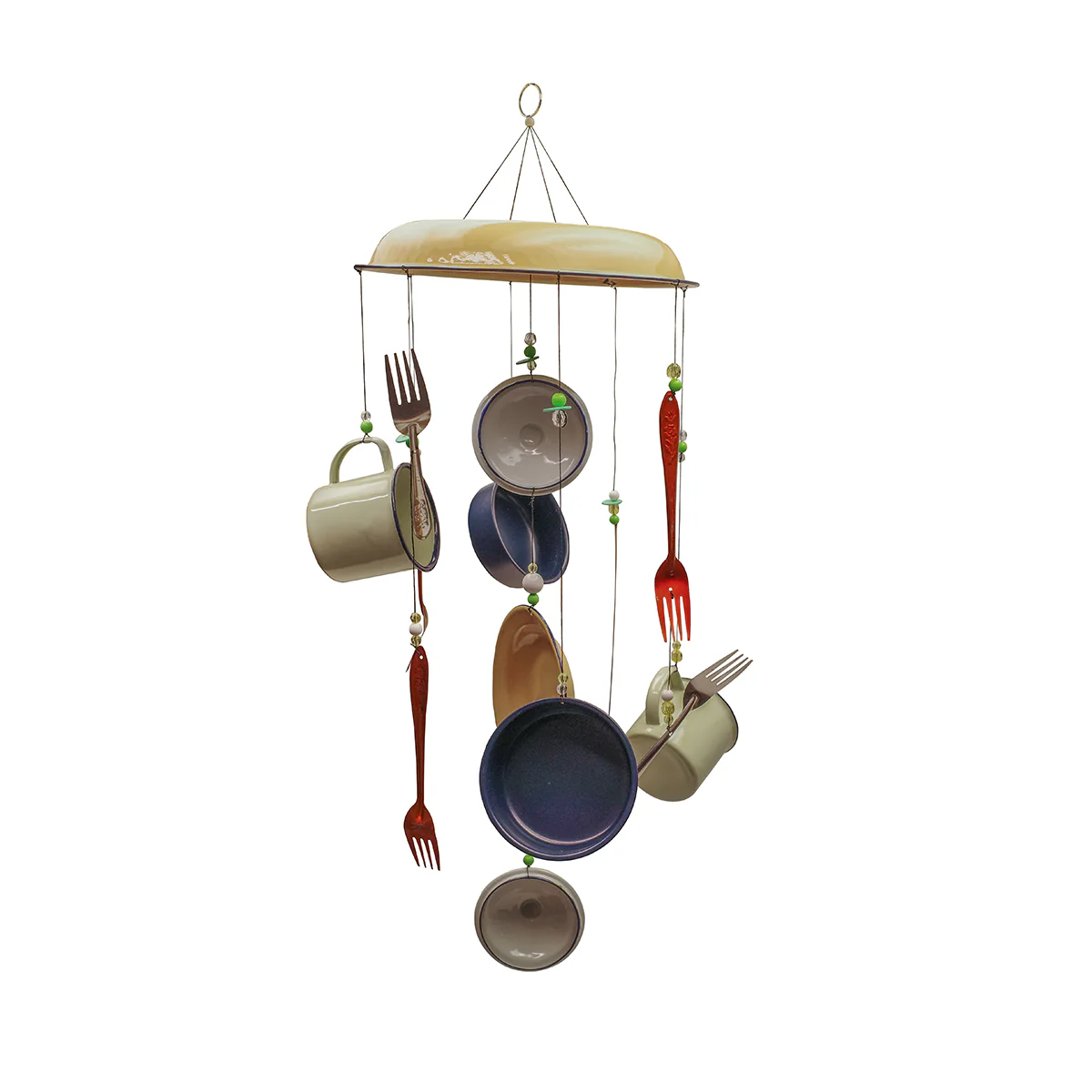 Utensils Outdoor Wind Chime Enamel Dish Camping Pots Pans Outside Metal Yard Art