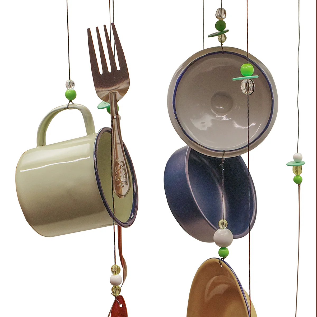 Utensils Outdoor Wind Chime Enamel Dish Camping Pots Pans Outside Metal Yard Art - Image 2