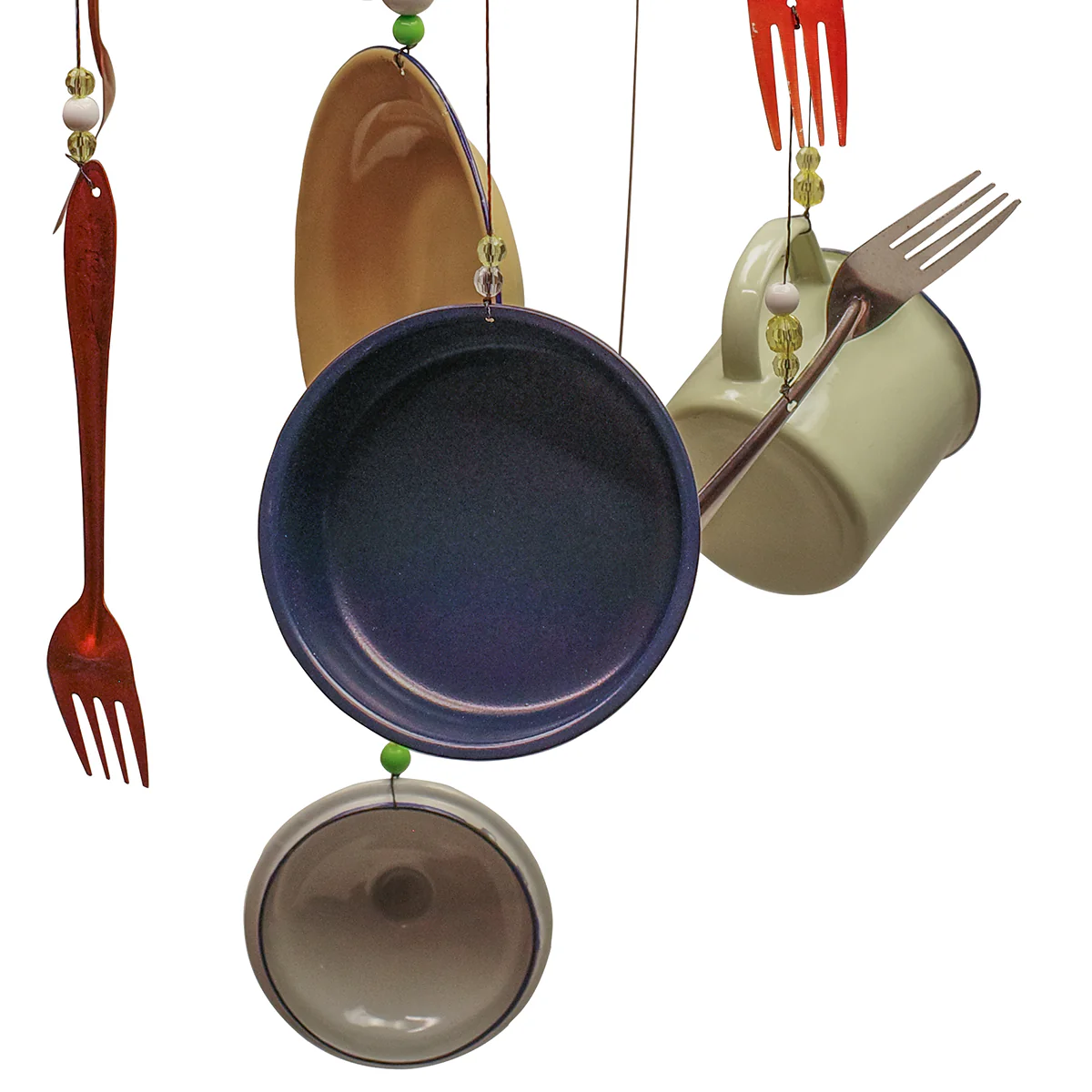 Utensils Outdoor Wind Chime Enamel Dish Camping Pots Pans Outside Metal Yard Art - Image 3