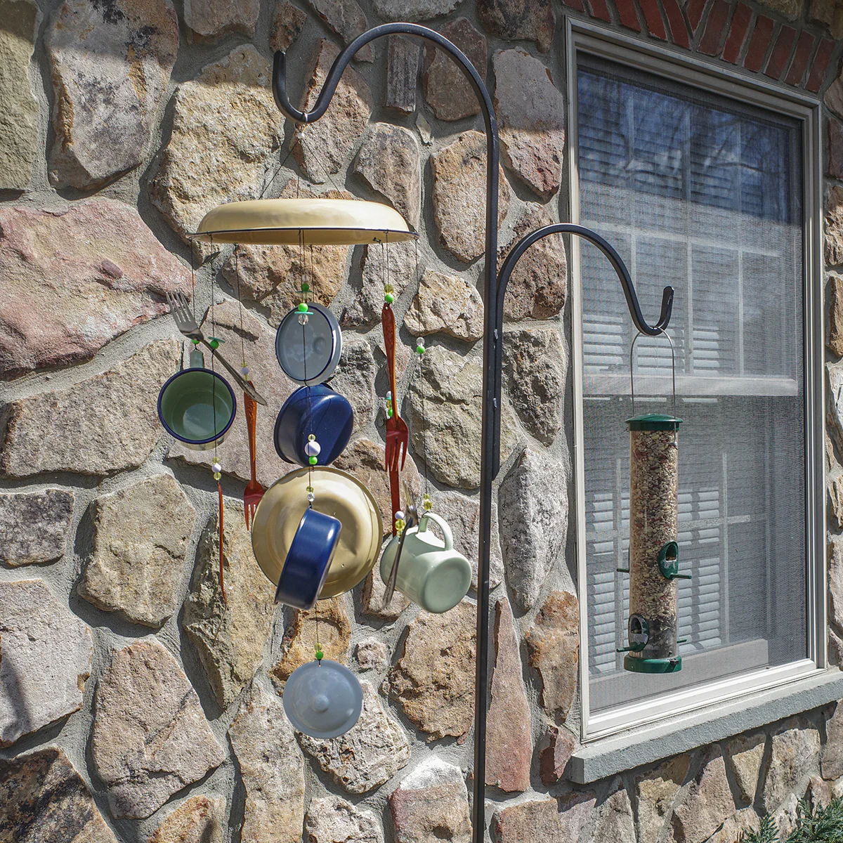 Utensils Outdoor Wind Chime Enamel Dish Camping Pots Pans Outside Metal Yard Art - Image 4
