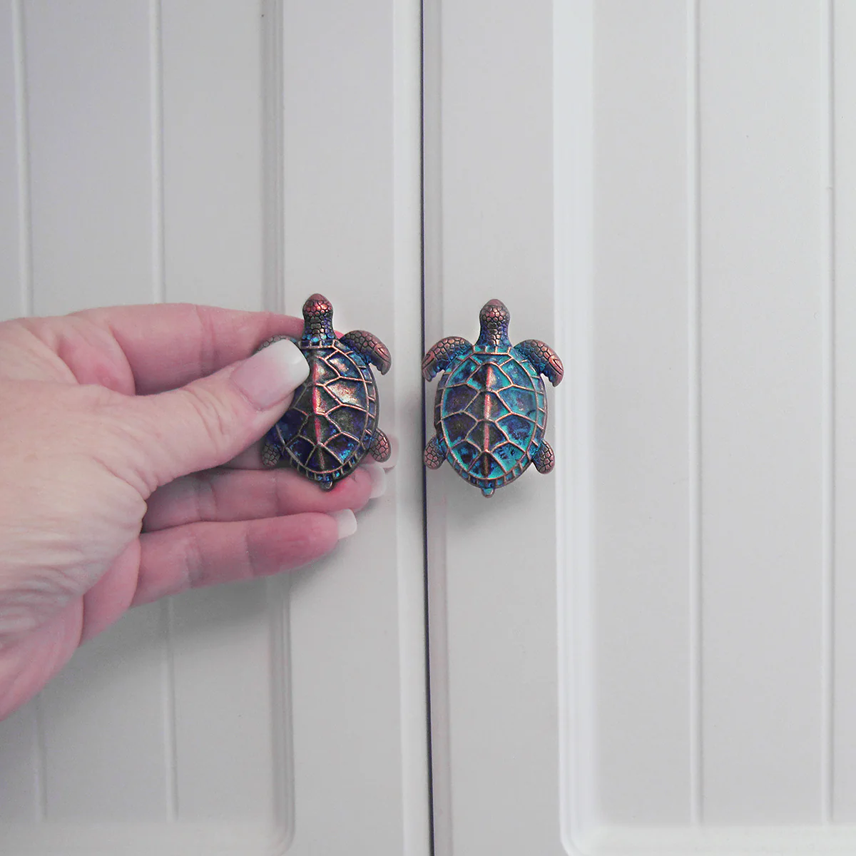 Verdigris Sea Turtle Metal Dresser Drawer Knob Cabinet Pull Hardware Beach Decor - Image 4