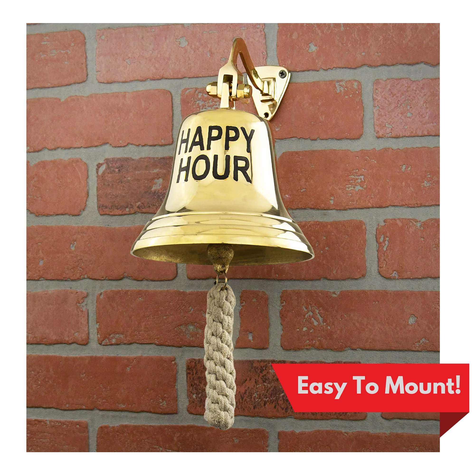 Brass Happy Hour Bell Large Hanging Outdoor Bar House Decor Call for Drink 6" - Image 5