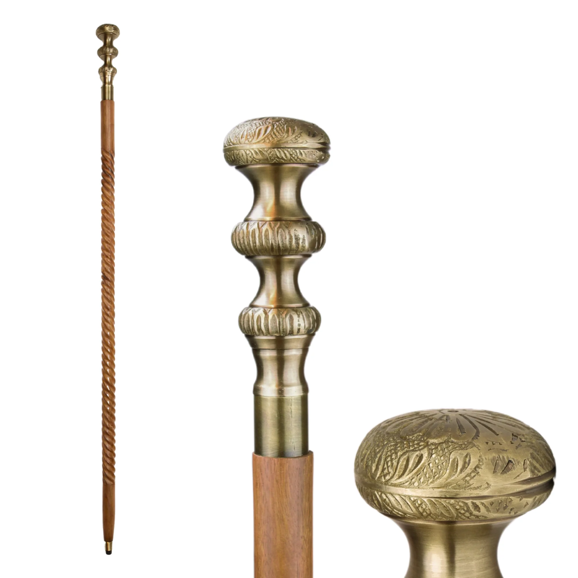 Solid Brass Handle Walking Stick Cane Victorian Twist Wooden Antique Canes