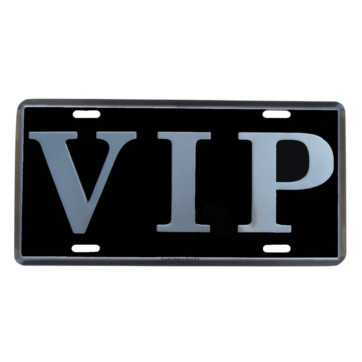 VIP Black Mirrored Embossed Aluminum License Plate US Made Car Truck Auto Tag