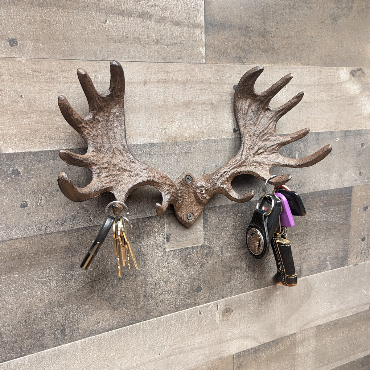 Wall Mount Moose Antler Hooks Key Ring Coat Rack Rustic Hunting Cabin Home Decor - Image 4