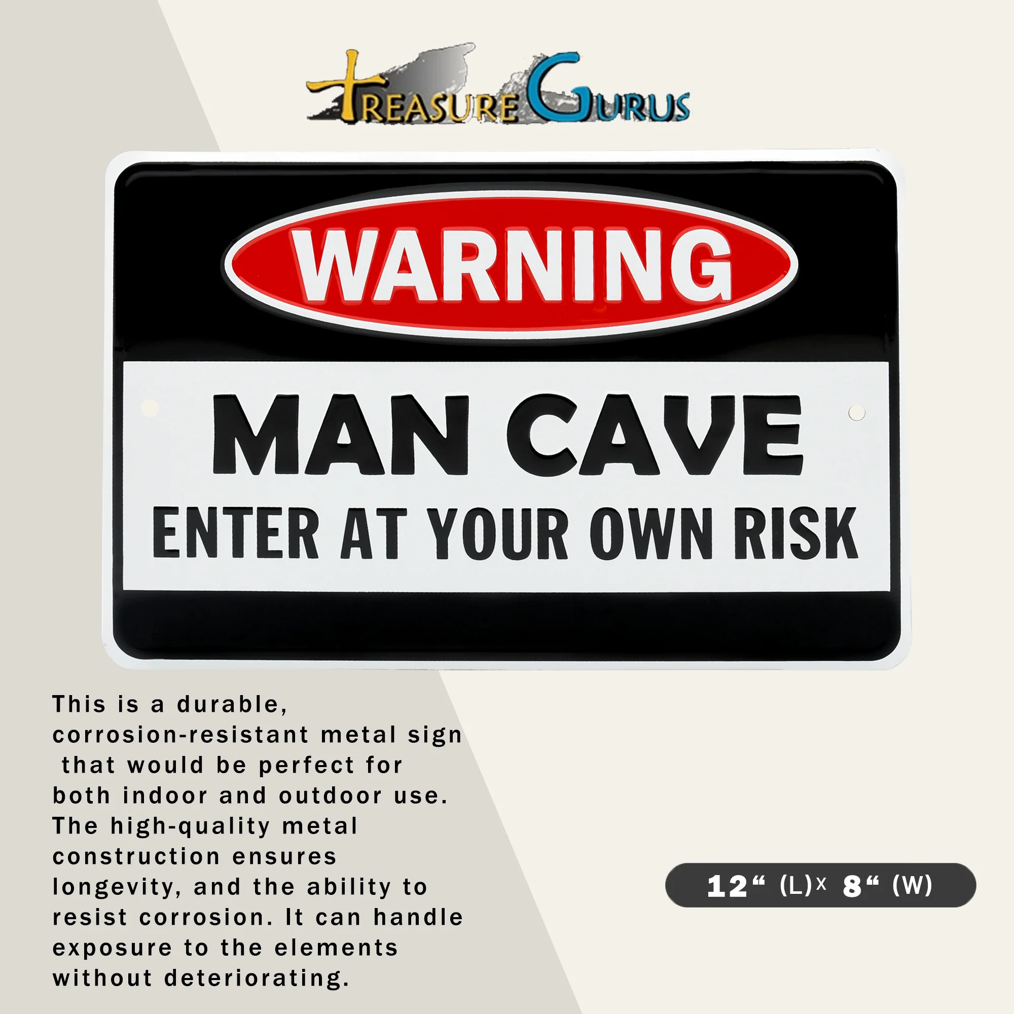 Vintage Metal Man Cave Warning Sign for Garage Bar Dorm Home Room Decor Wall Art - Image 2