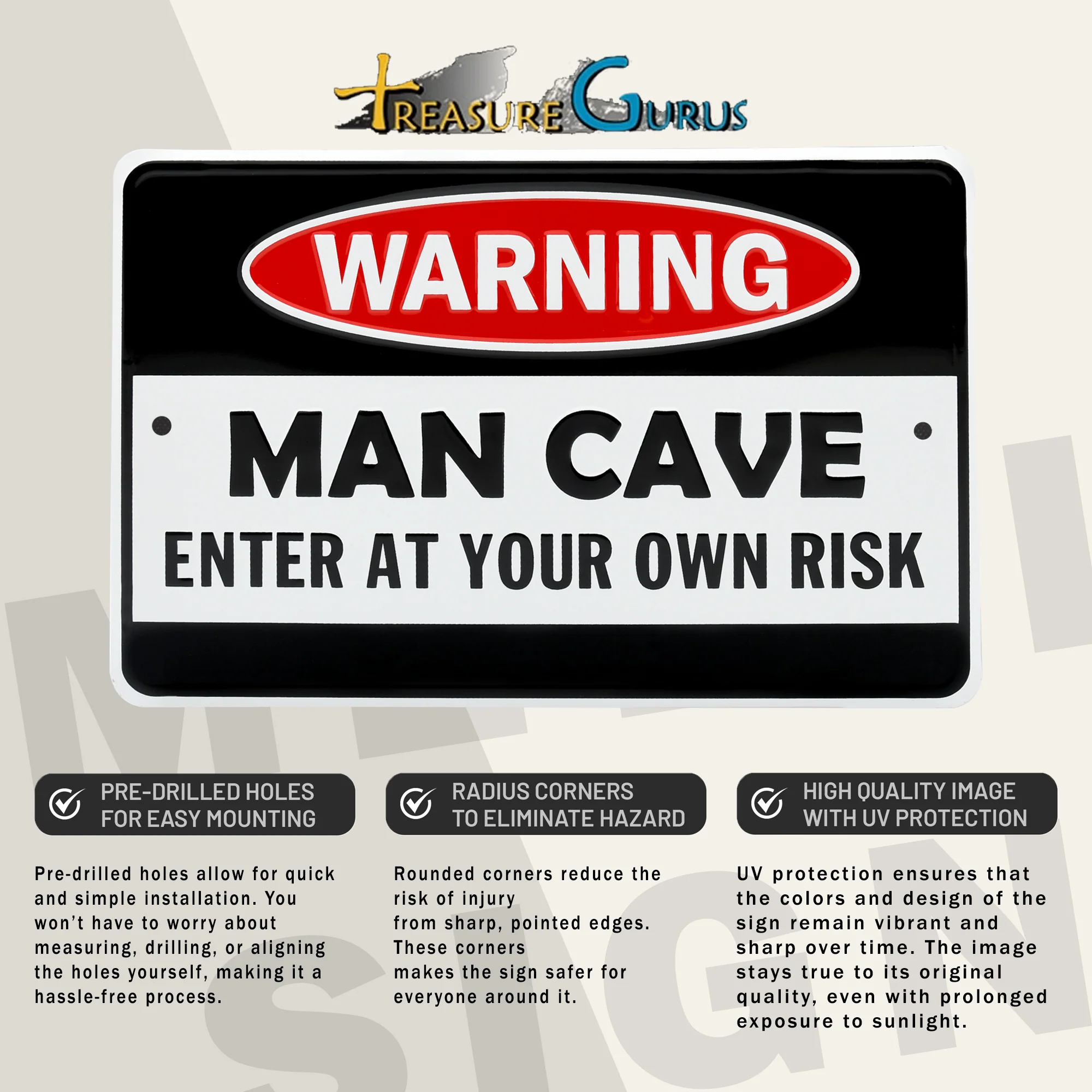 Vintage Metal Man Cave Warning Sign for Garage Bar Dorm Home Room Decor Wall Art - Image 3