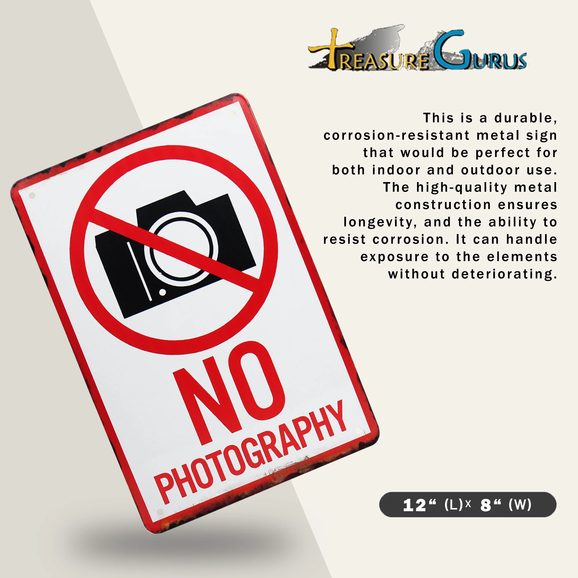Metal No Camera Photography Allowed Tin Wall Sign Man Cave Dorm Room Decor - Image 2