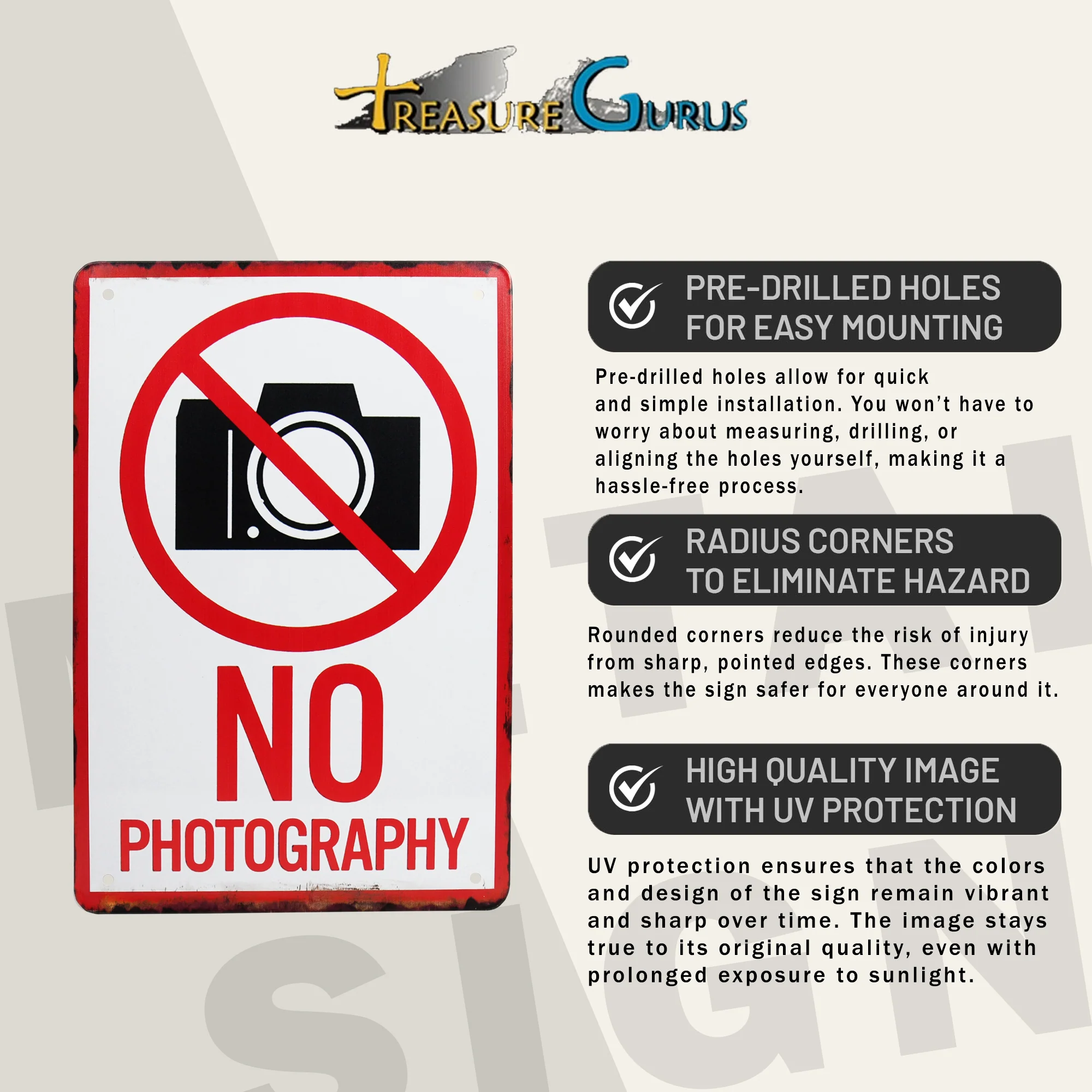 Metal No Camera Photography Allowed Tin Wall Sign Man Cave Dorm Room Decor - Image 3