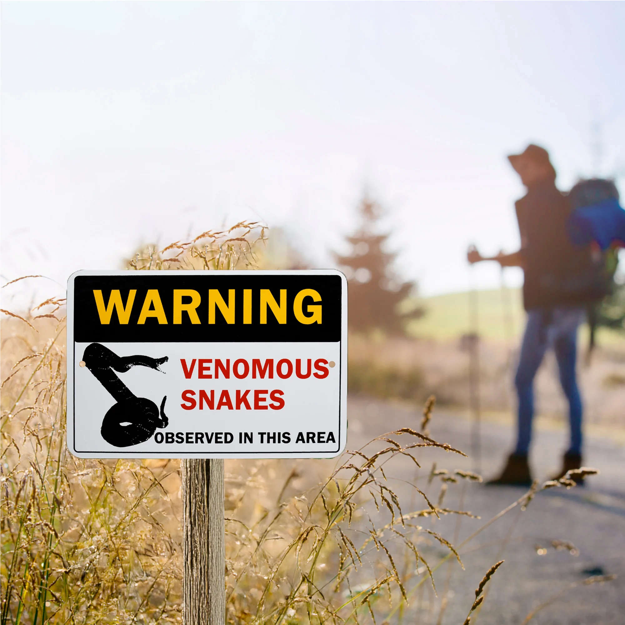 Metal Warning Venomous Snakes Caution Sign Outdoor Wall Decor Fence Trail Home - Image 2